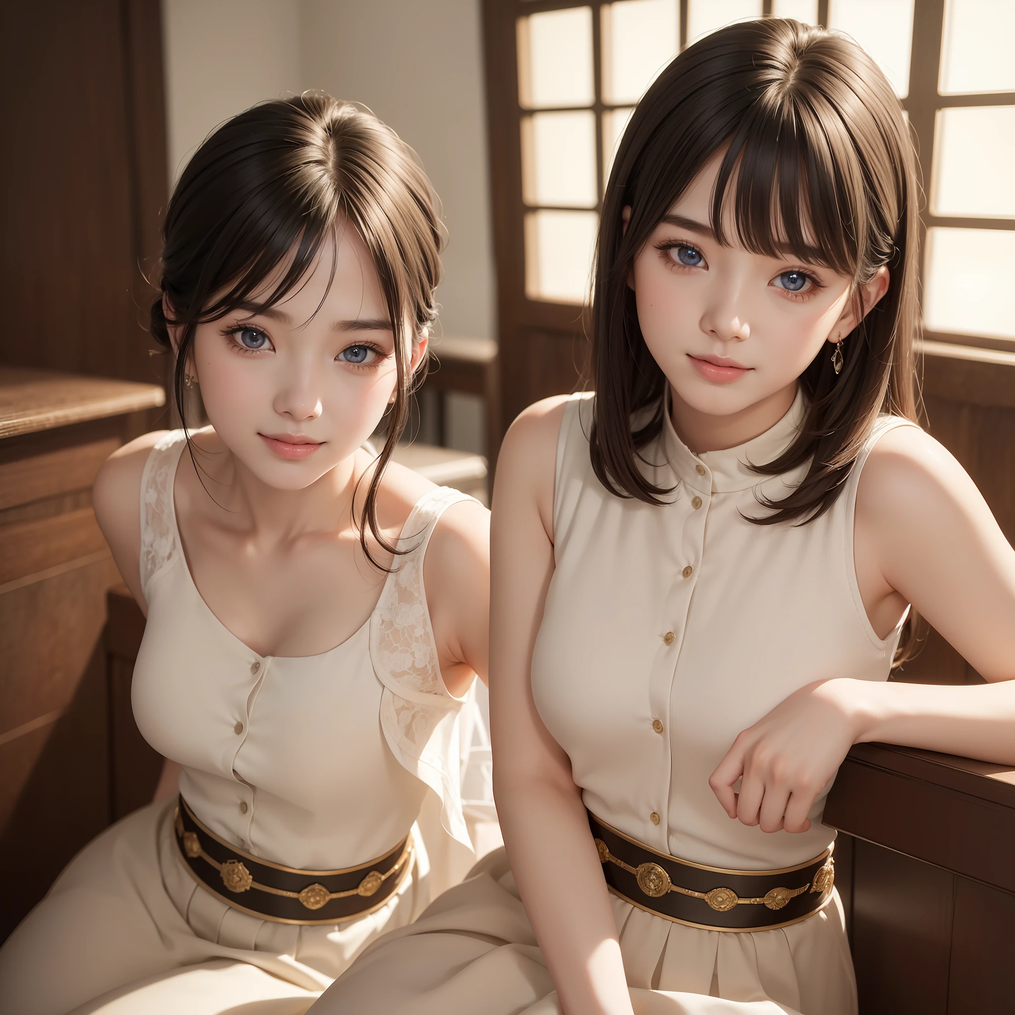 Masterpiece, 1 Beautiful Girl, Detailed, Swollen Eyes, Top Quality, Ultra High Resolution, (Reality: 1.4), Original Photo, 1Girl, Cinematic Lighting, Smiling, Japanese, Asian Beauty, Korean, Clean, Super Beautiful, Young Face, Beautiful Skin, Slender, Cyberpunk Background, (ultra realistic), (high resolution), (8K), (very detailed), (best illustration), (beautifully detailed eyes), (super detailed), (wallpaper), (detailed face), viewer looking, fine detail, detailed face, pureerosfaceace_v1, smiling, 46 point slanted bangs, looking straight ahead, neat clothes, dark colored eyes, attire (white sleeveless, beige linen skirt), body facing front,