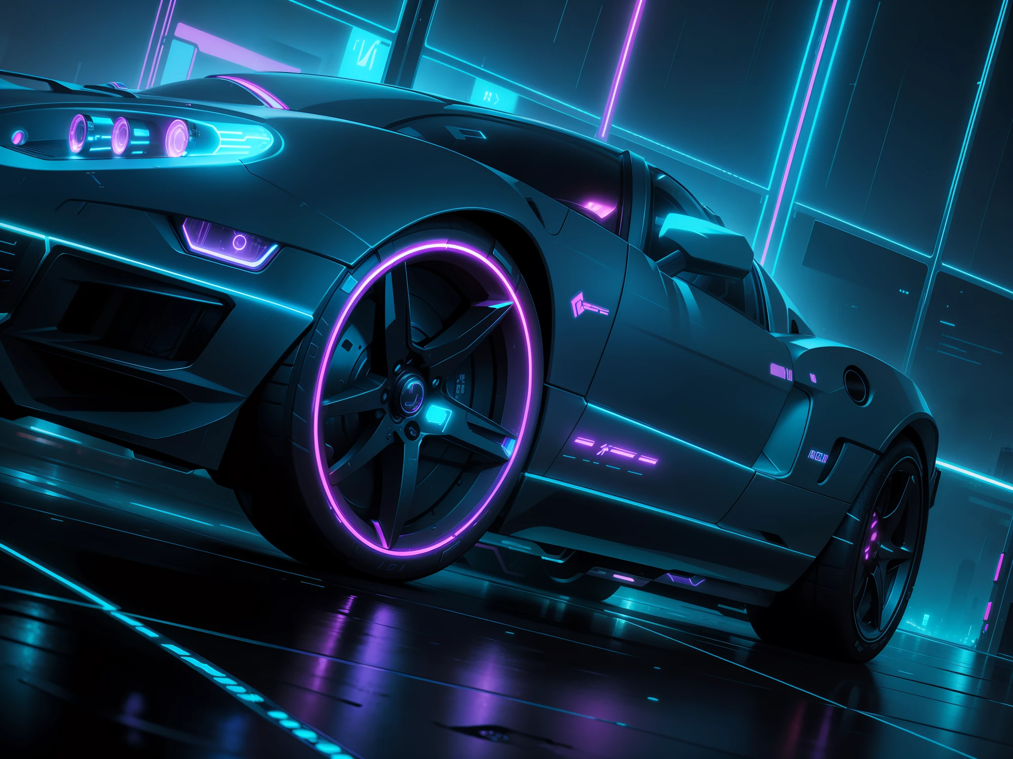 cyberpunk future night rain neon lights