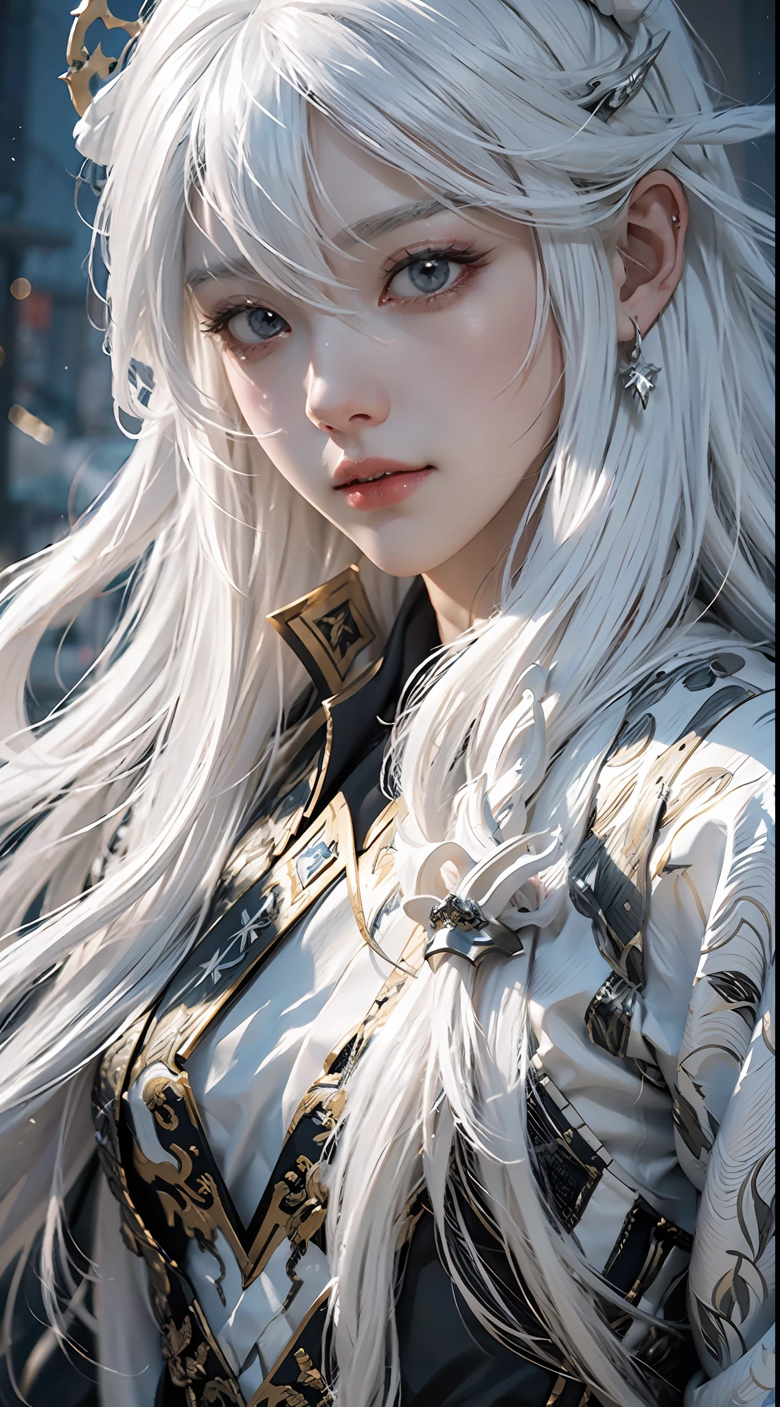 a close up of a person with white hair and a sword, white haired deity, with white long hair, with long white hair, artwork in the style of guweiz, white haired, guweiz, handsome guy in demon slayer art, beautiful character painting, by Yang J, white-haired, guweiz on pixiv artstation, anime character