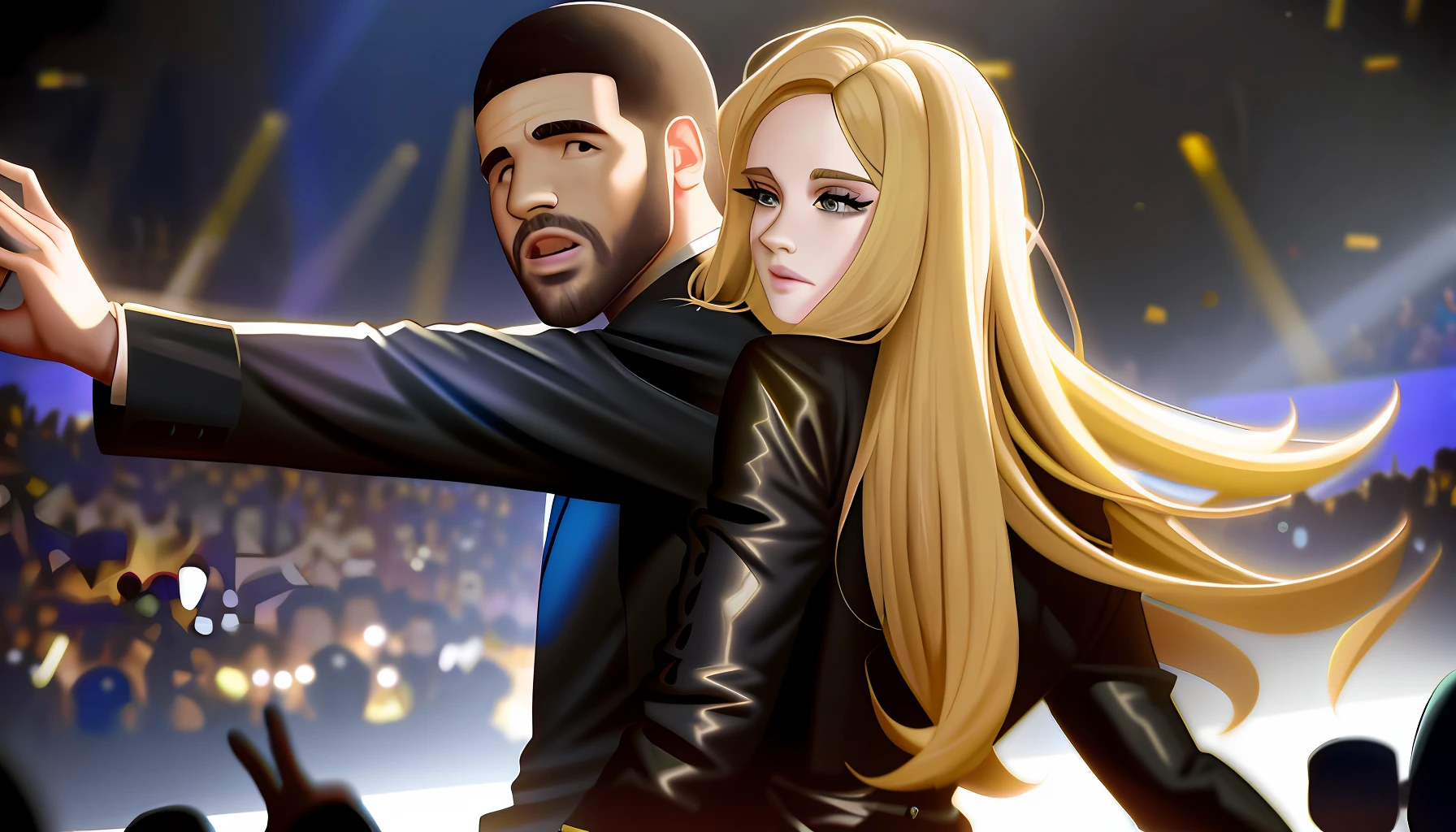 Drake and Adele singing a song together at a concert