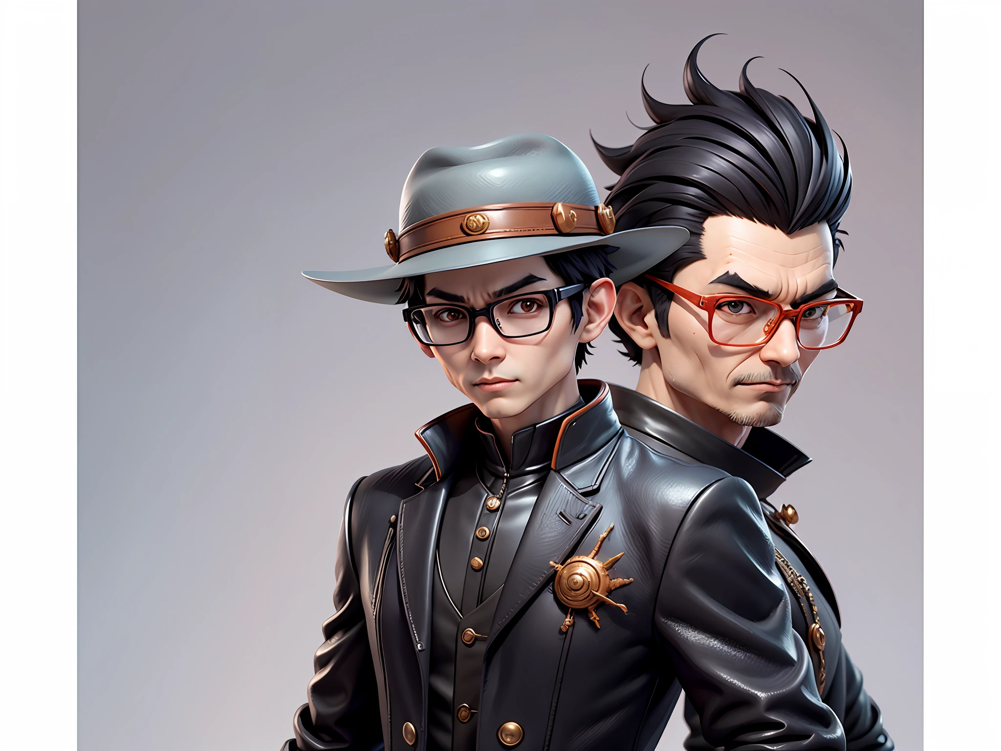 Young man with oriental face in leather hat, dragon, formal suit, short black hair, silver glasses, digital painting, 3D character design by Mark Clairedon and Pixar and Hayao Miyazaki and Akira Toriyama, the illustration is a high-definition illustration in 4K resolution with very detailed facial features and cartoon-style visuals.