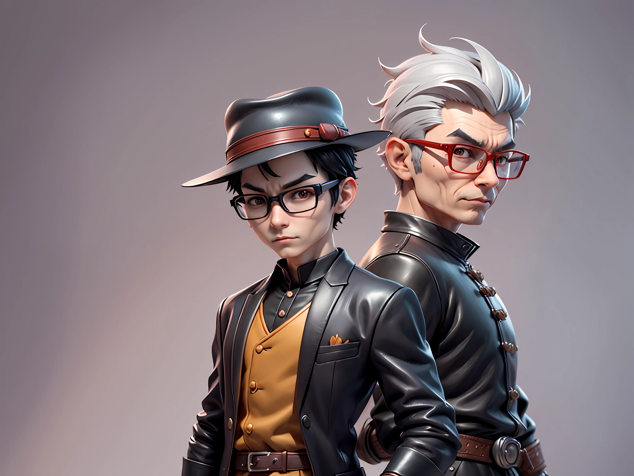 Young man with oriental face in leather hat, dragon, formal suit, short black hair, silver glasses, digital painting, 3D character design by Mark Clairedon and Pixar and Hayao Miyazaki and Akira Toriyama, the illustration is a high-definition illustration in 4K resolution with very detailed facial features and cartoon-style visuals.