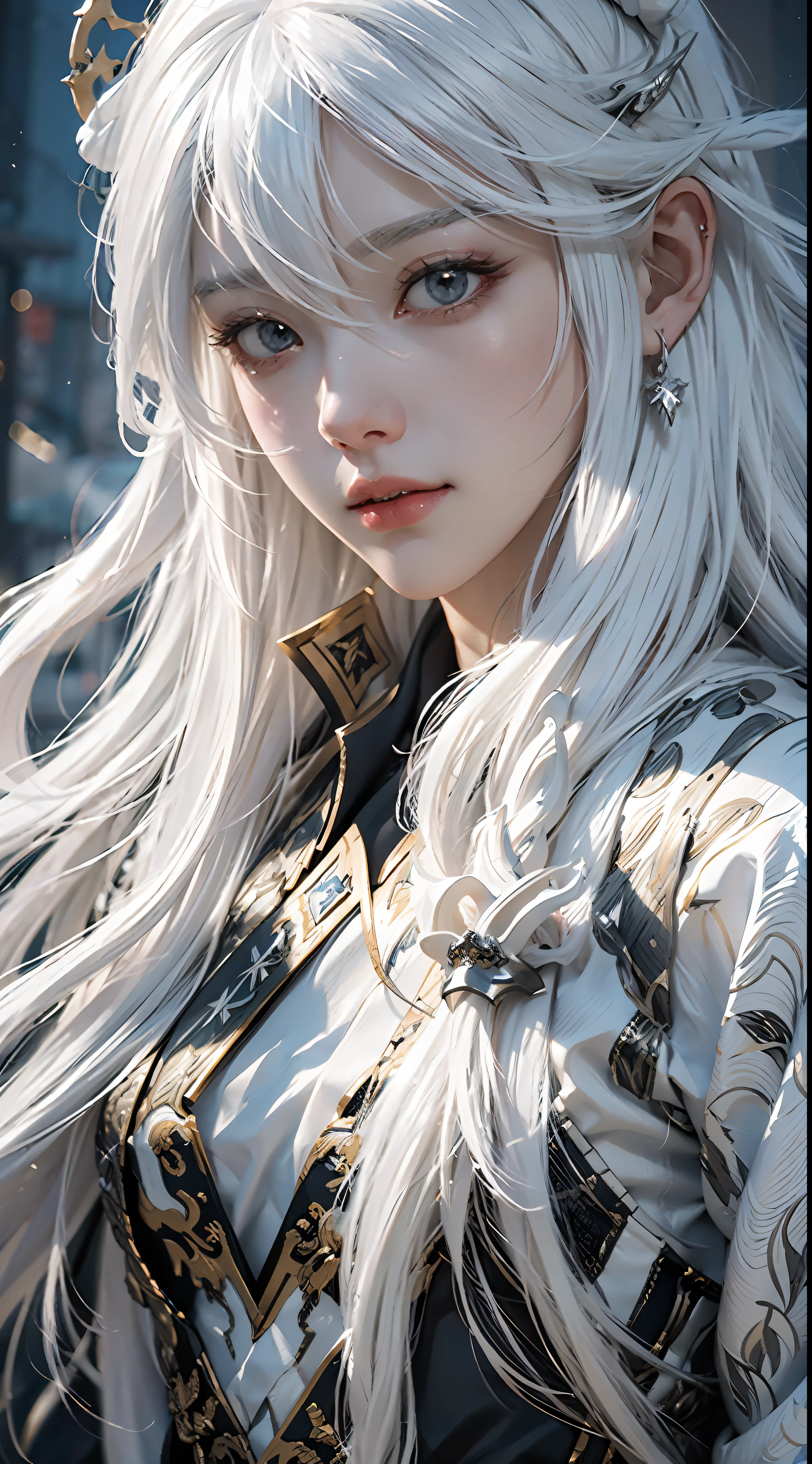 a close up of a person with white hair and a sword, white haired deity, with white long hair, with long white hair, artwork in the style of guweiz, white haired, guweiz, handsome guy in demon slayer art, beautiful character painting, by Yang J, white-haired, guweiz on pixiv artstation, anime character