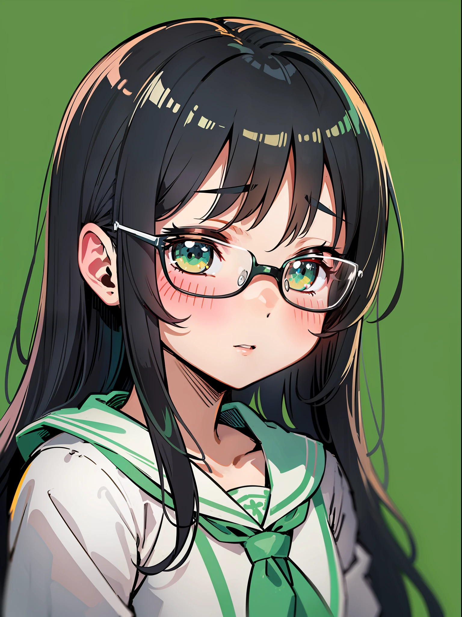 loli, abstraction, portrait, elemental, green tone, hayase Nagatoro, flat color,