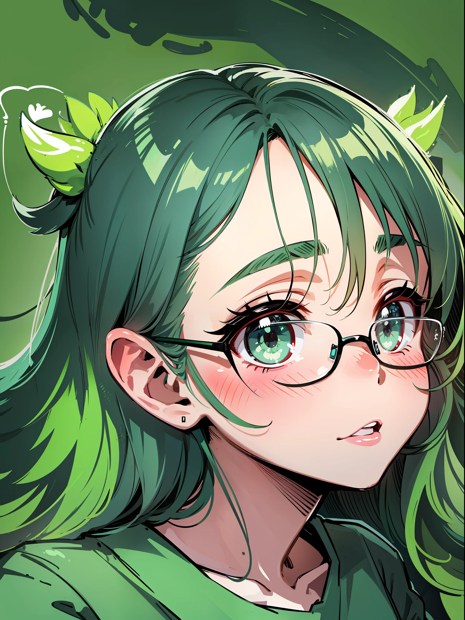 loli, abstraction, portrait, elemental, green tone, hayase Nagatoro, flat color,