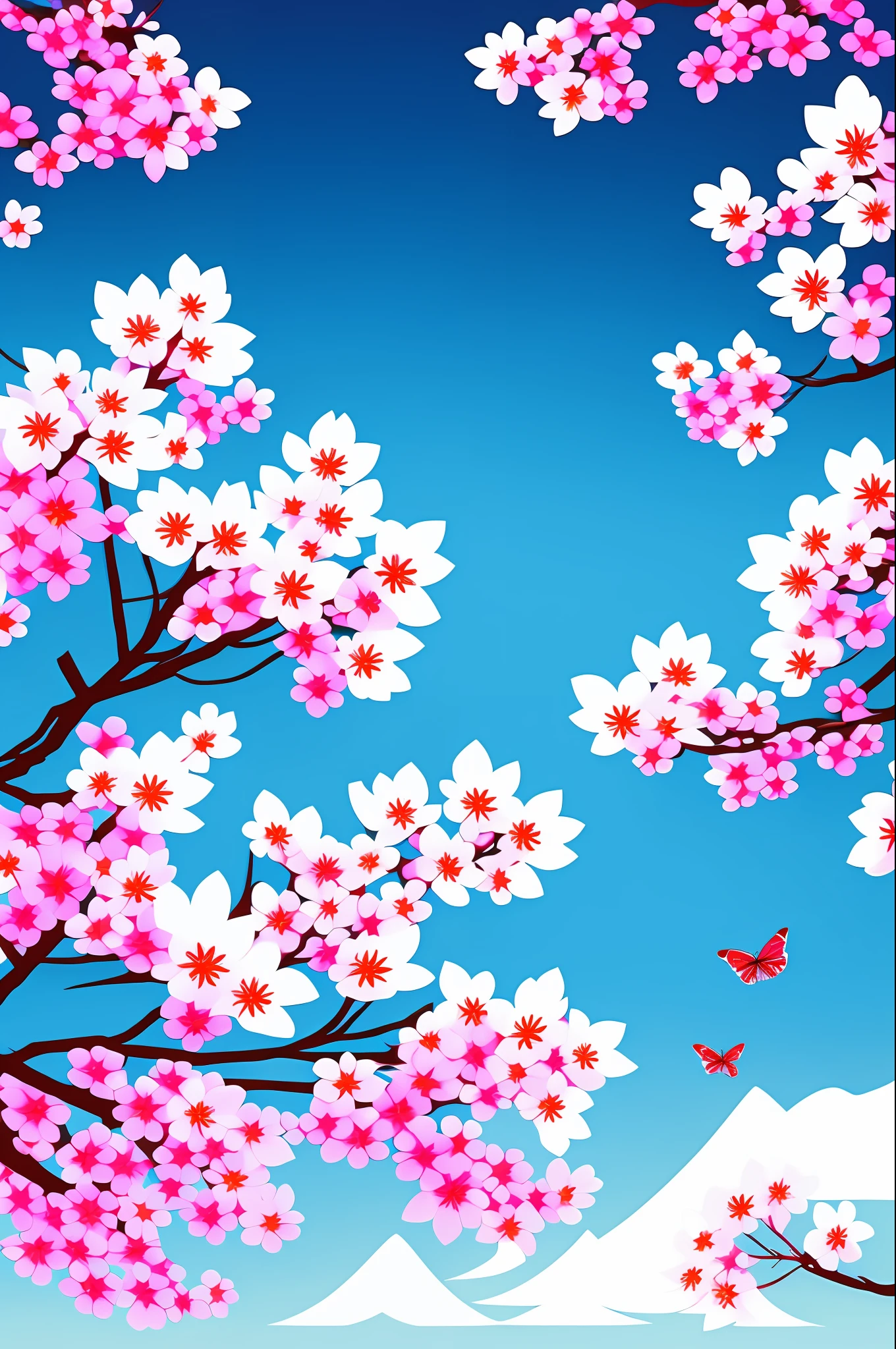 Promotional board, soft background, vector for plate, ancient Japan, sakura flowers loose in the wind, sunny day.