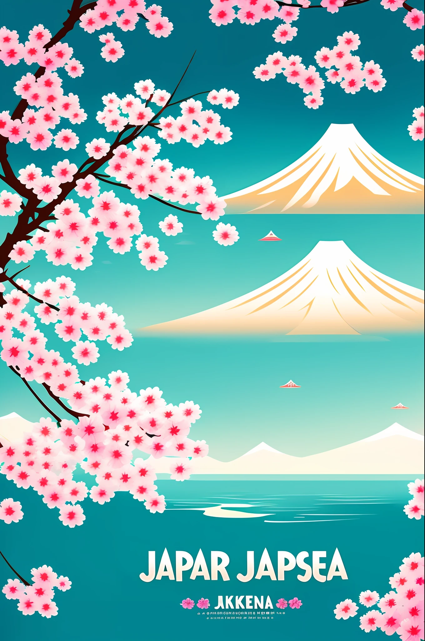 Promotional board, soft background, vector for plate, ancient Japan, sakura flowers loose in the wind, sunny day.