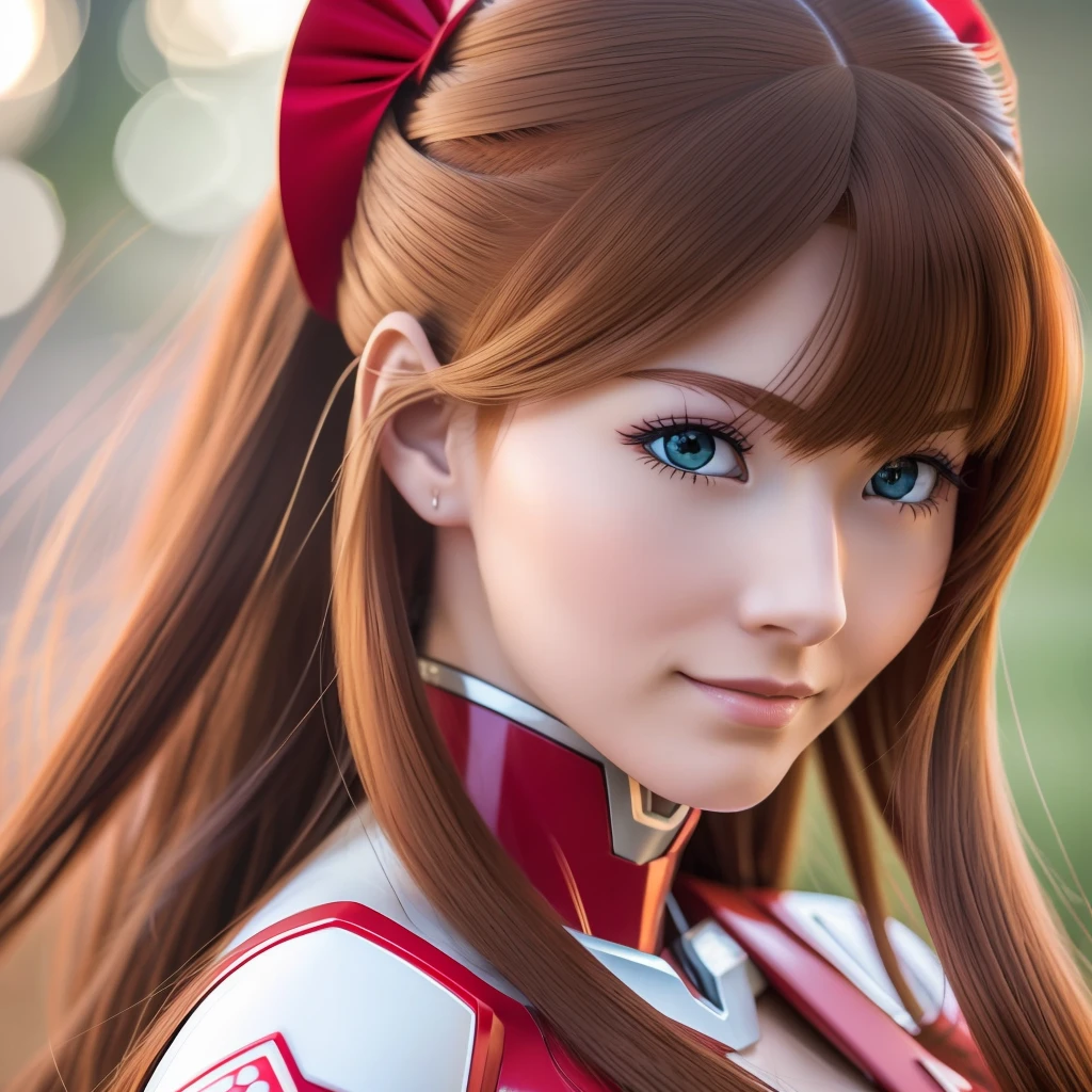 a woman in a red suit with long hair, beautiful asuka from evangelion, asuka langley soryu, asuka langley sohryu, asuka langley souryuu, asuka langley, asuka from evangelion, portrait of asuka langley soryu, asuka suit under clothes!, beautiful android woman, perfect anime cyborg woman, evangelion,Extremely realistic and real image, extreme image quality, extremely realistic and real, image with very high quality and very high definition, image made by Canon camera, photo, photography, realism, reality, photo, photography 16k extremely realistic and real image of a beautiful and elegant woman in a red suit. Her long hair frames her beautiful face, and her eyes shine with intelligence and grace. With perfect hair and makeup, she looks like she's the perfect android woman. This photo was taken by a Canon camera and has very high quality and definition. It's the kind of image that makes you stop and stare in awe at her beauty --auto --s2