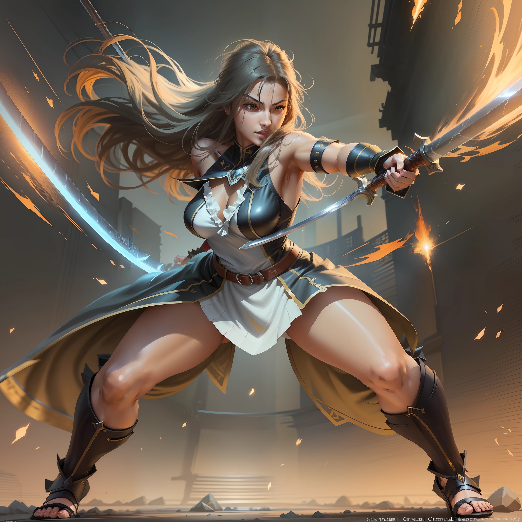 a woman holding a sword in her hand, dynamic pose perspective, dynamic perspective pose, fight pose, realistic dynamic pose, character pose for concept art, fight pose, full body action pose, action pose reference, full body character drawing, full body action concept art, high sketch quality,  full body!! Dynamic Action Pose, Pose Reference, Anime Pose