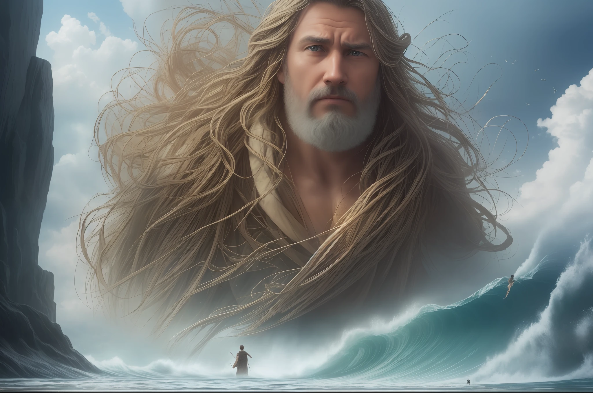 On his journey, Jonah is faced with challenges and temptations, but finds the strength to resist. Faith guides you when you feel lost, hope surrounds you in times of uncertainty, and love protects you from the onslaught of the world. The image is a realistic photograph, captured with a wide-angle lens to encompass all the beauty of the environment.