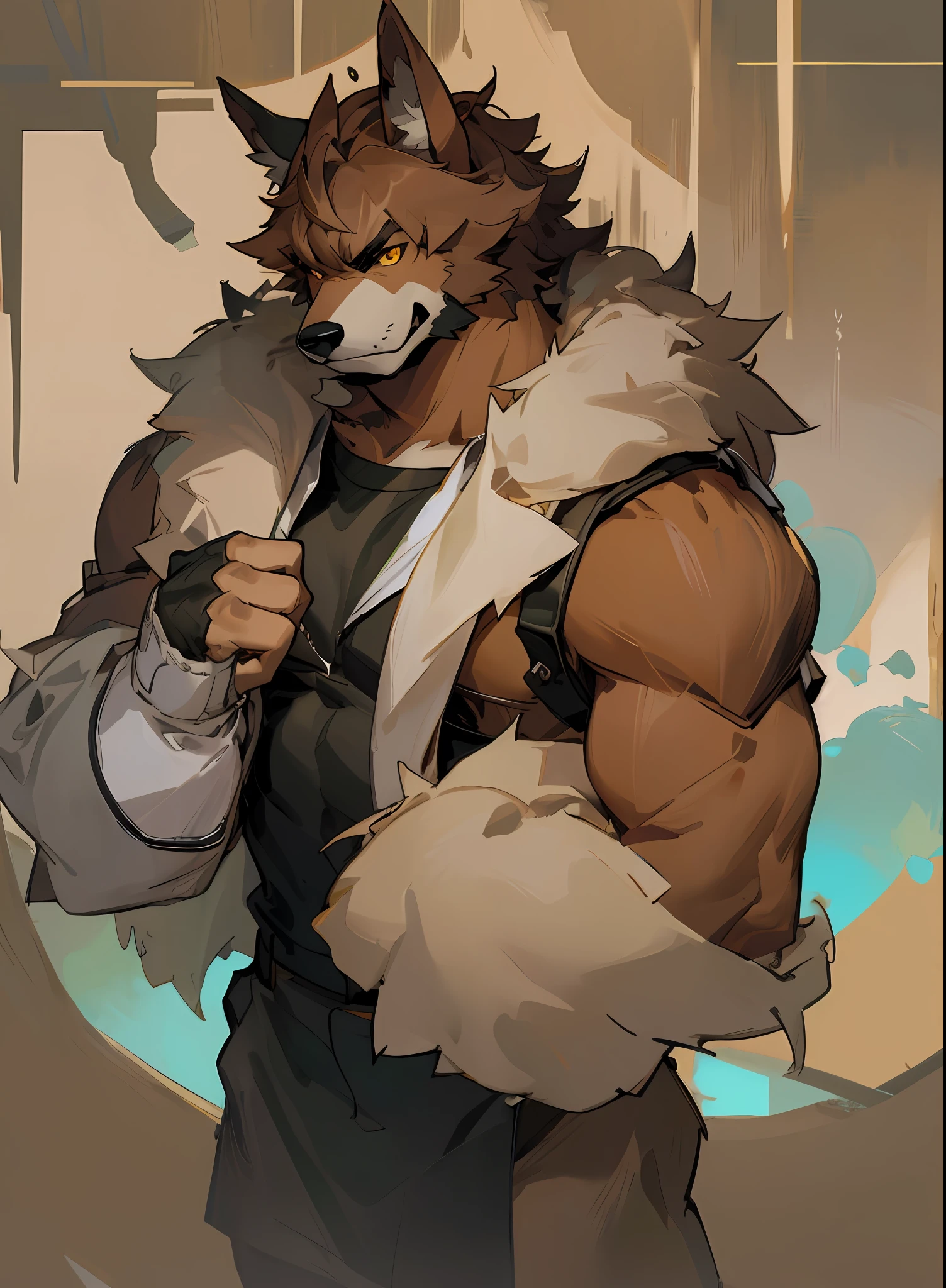 man with a dog face, dog, light brown fur, caramel, drooping ears, closed expression, soil, dark blonde, full body, wearing tank top, skin detailes, man with a dog mask on his head, brown fur, caramel, drooping ears, closed expression, a character portrait inspired by Caspar Wolf, trend in deviantart, furry art, furry chest, furry fursona, furry character, furry body, furry neck a