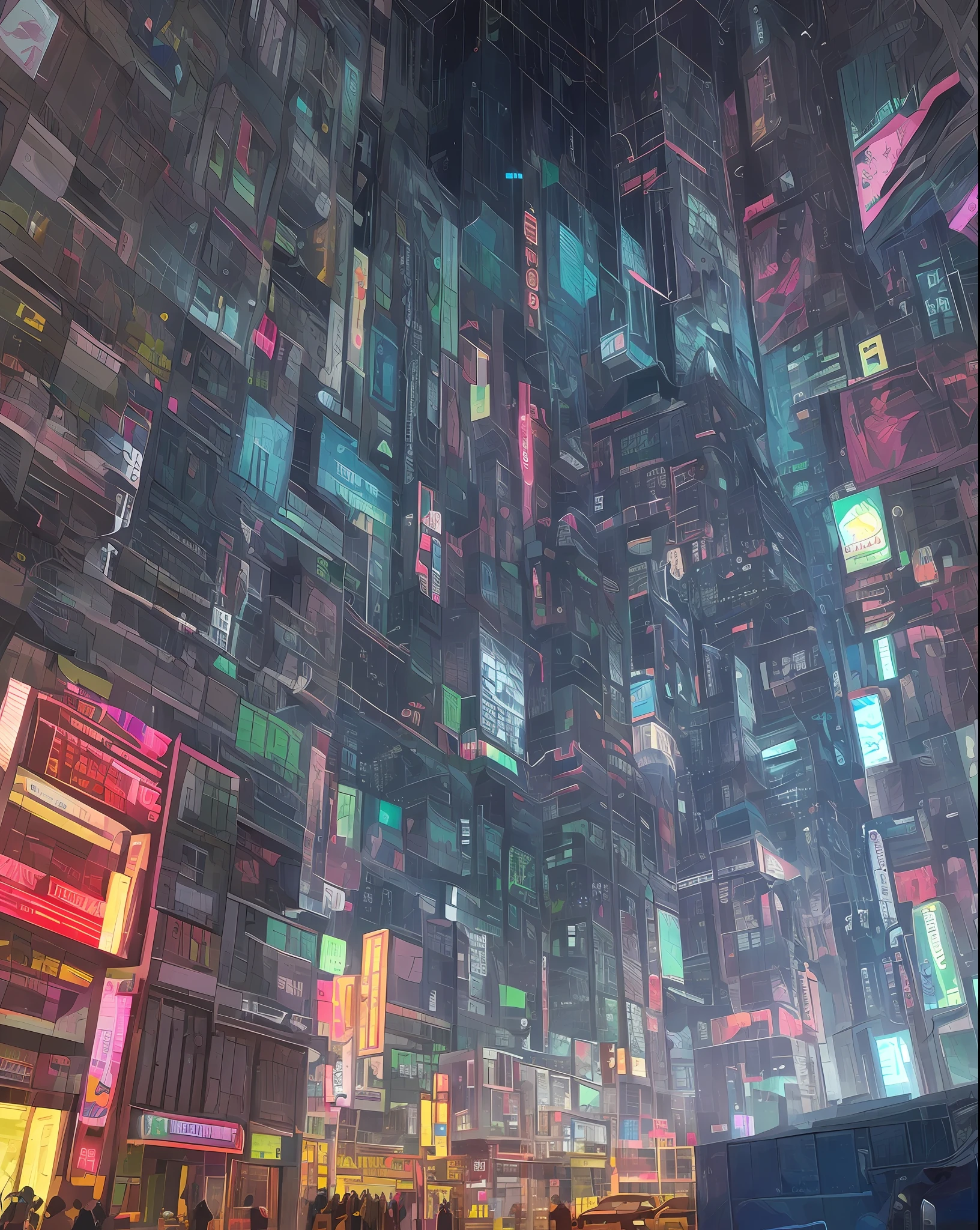 A futuristic cityscape with elements of sci-fi and Wes Anderson's signature style. The image has a 16:9 aspect ratio and is captured in a symmetrical, high-saturation design style.

The city is rendered in a bright, bold color palette, with pops of neon pink and vivid blue contrasting against a deep, rich black background. The buildings are tall and sleek, with clean lines and sharp angles that echo the futuristic aesthetic of sci-fi films.

The city is bustling with activity, with futuristic cars soaring through the sky and robots moving about their tasks, while citizens navigate the busy sidewalks below. The scene is full of life and energy, with the futuristic architecture creating an almost surreal, dreamlike atmosphere.

Wes Anderson's signature style is evident in the symmetrical composition and carefully balanced design of the image. Every element is perfectly placed to create a sense of harmony and unity, while at the same time, the futuristic elements of the scene create an atmosphere of excitement and possibility.

The image is a striking representation of a possible future world that combines the imaginative elements of sci-fi with the eclectic, offbeat style of Wes Anderson, producing a symmetrical, colorful, and exciting scene that is both awe-inspiring and inspiring.
