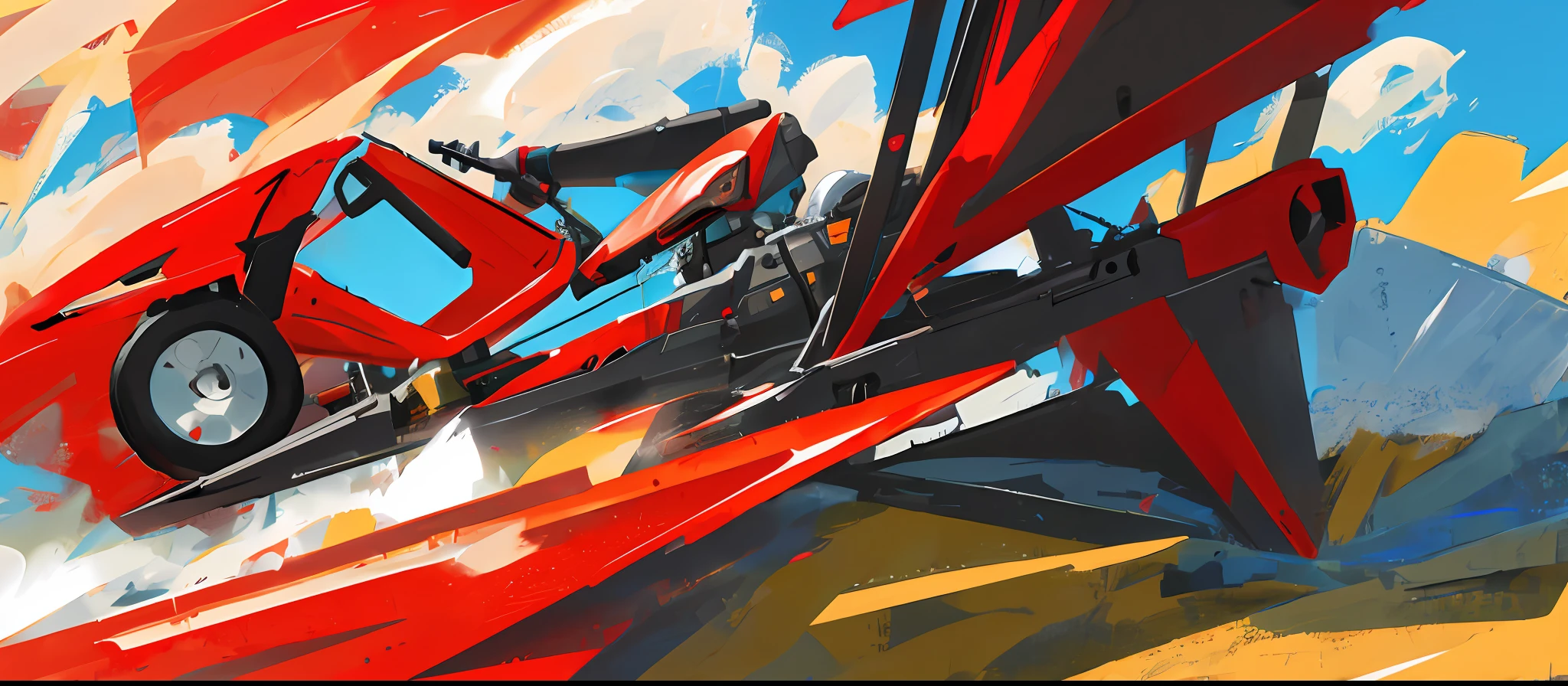 UAV, three-view, red-black, mechanized
