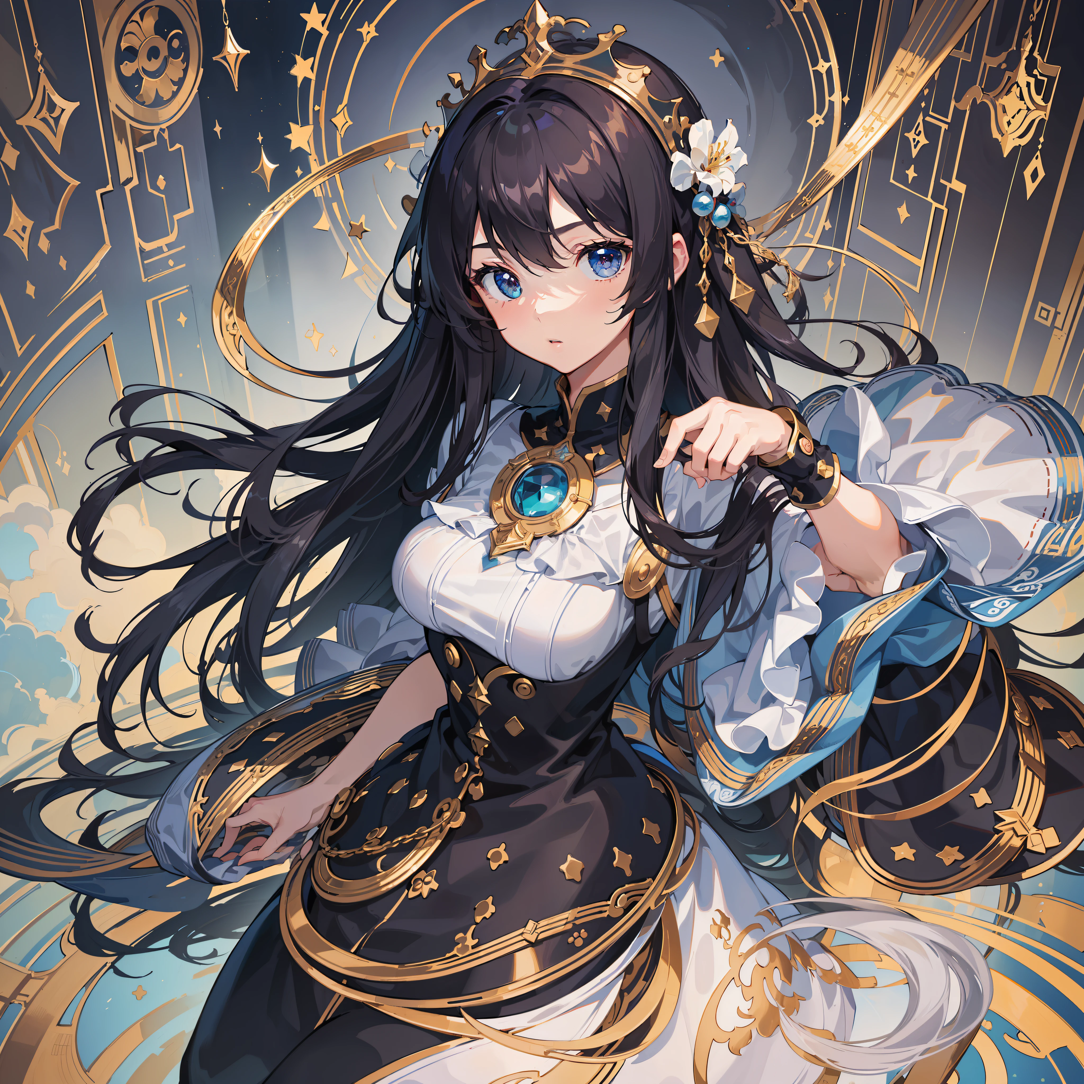 round image,(masterpiece:1.3), (the best quality:1.2), (super fine illustrations:1.2), (Masterpiece), high quality, high detail,(SOLO:1.4),((round image)),[(game character portrait:1.2):5], {1 girl},{solo},(((full body))),{{{only five fingers}}},long hair,whole body,look at viewer, from above,(hide hands:1.2),