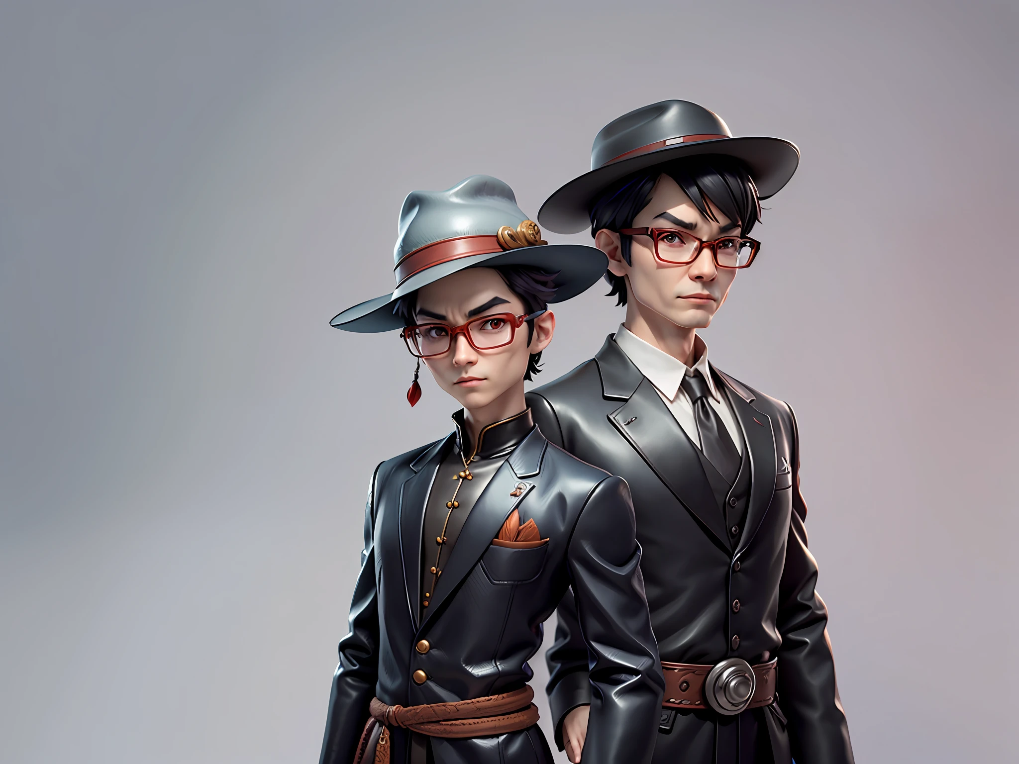 Young man with oriental face in leather hat, dragon, formal suit, short black hair, silver glasses, digital painting, 3D character design by Mark Clairedon and Pixar and Hayao Miyazaki and Akira Toriyama, the illustration is a high-definition illustration in 4K resolution with very detailed facial features and cartoon-style visuals.