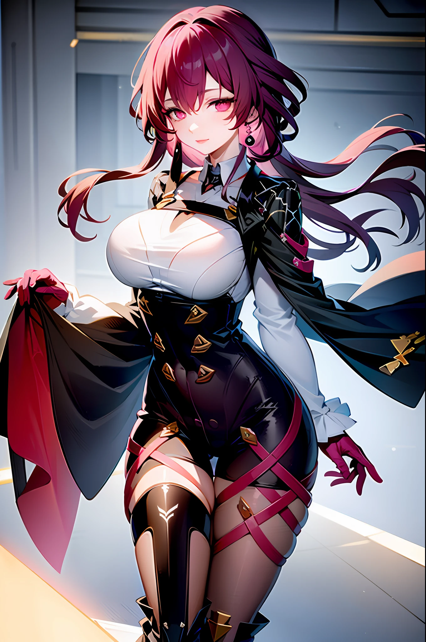 1girl, large breasts, black dress, monster, glowing,battleshipprincess, 1girl,solo,ground_vehicle,(motor_vehicle), motorcycle,pale-skinned_female, long_hair,boots, pants, on_motorcycle, jomertosa,1girl,(Kpop idol), (aegyo sal:1),cute,snowland, night, snow, pine tree, professional lighting, photon mapping, radiosity, floating_black hair,earrings, helmet_removed,cross_earrings, jewelry, bangs, long_sleeves