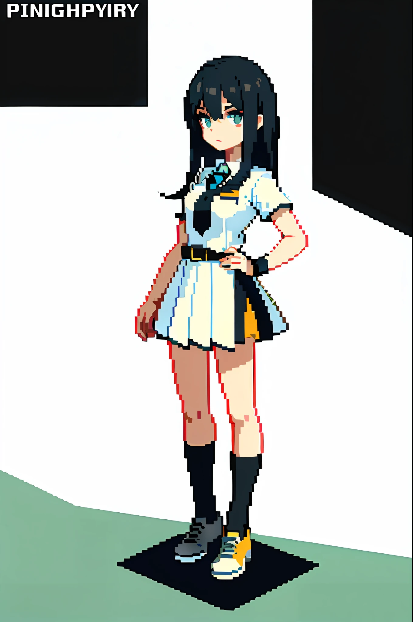 (Masterpiece, Top Quality, Best Quality), Pixel, Pixel Art, 1Girl, Cross the Road, Student, Full Body,