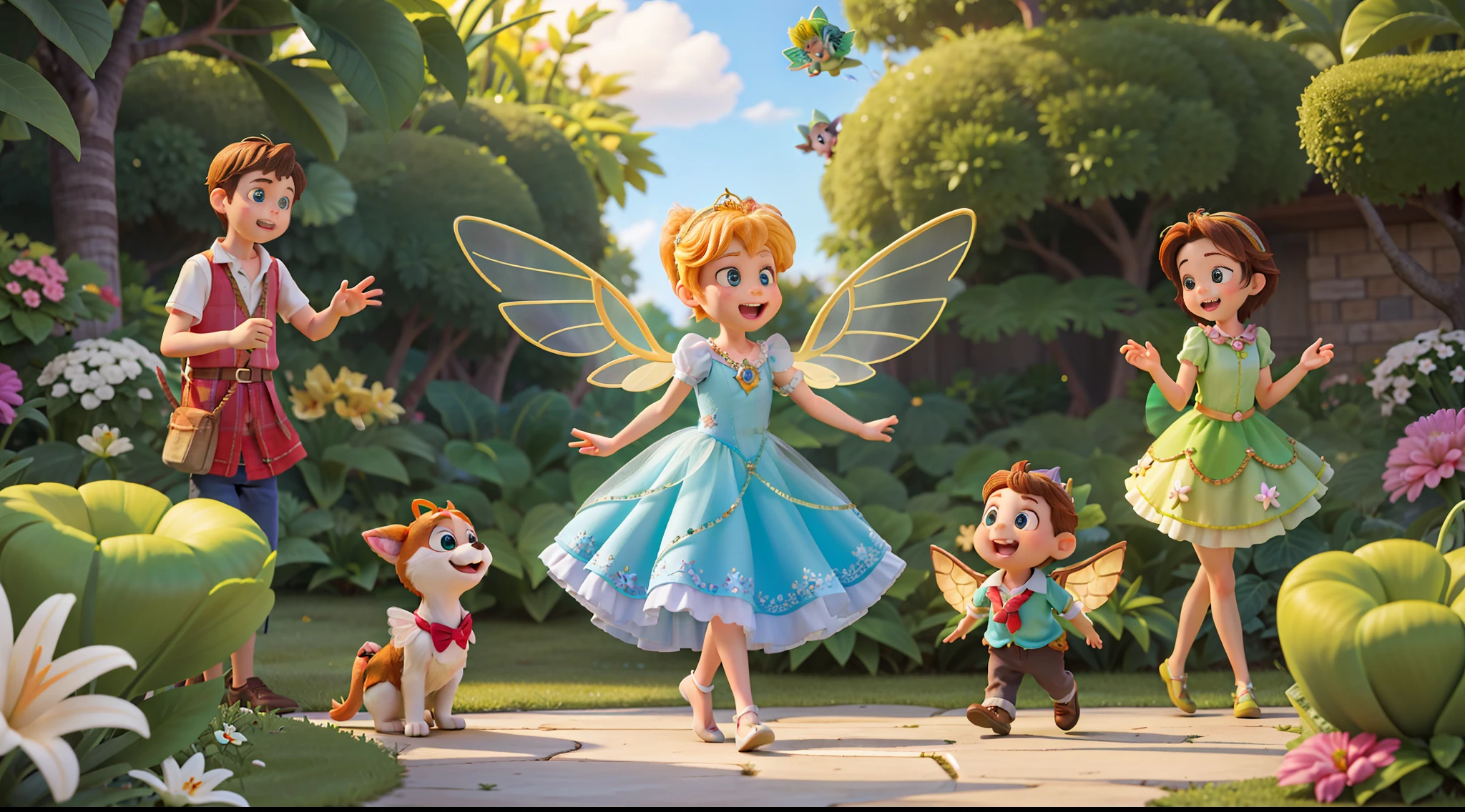 The children, named Lily, Oliver, Mia, and Benjamin, were captivated by Tinkerbell's radiant presence. They were instantly drawn to her magical aura and sparkling wings. Tinkerbell, always mischievous, decided to grant each child a wish. She knew that the true magic was in their hearts, and their desires would come to life through her enchantment.