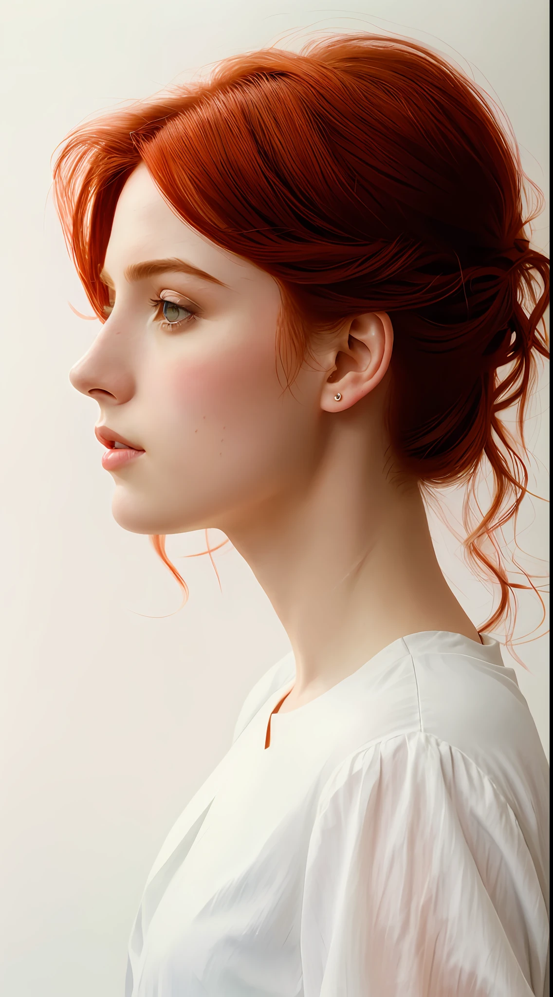 beautiful character design, double exposure painting, front profile Female character with red hair, beautiful hair and confident, insanely detailed and intricate, elegant, watercolor, cinematic, portrait, raphaelite, headroom, pierre-auguste Renoir