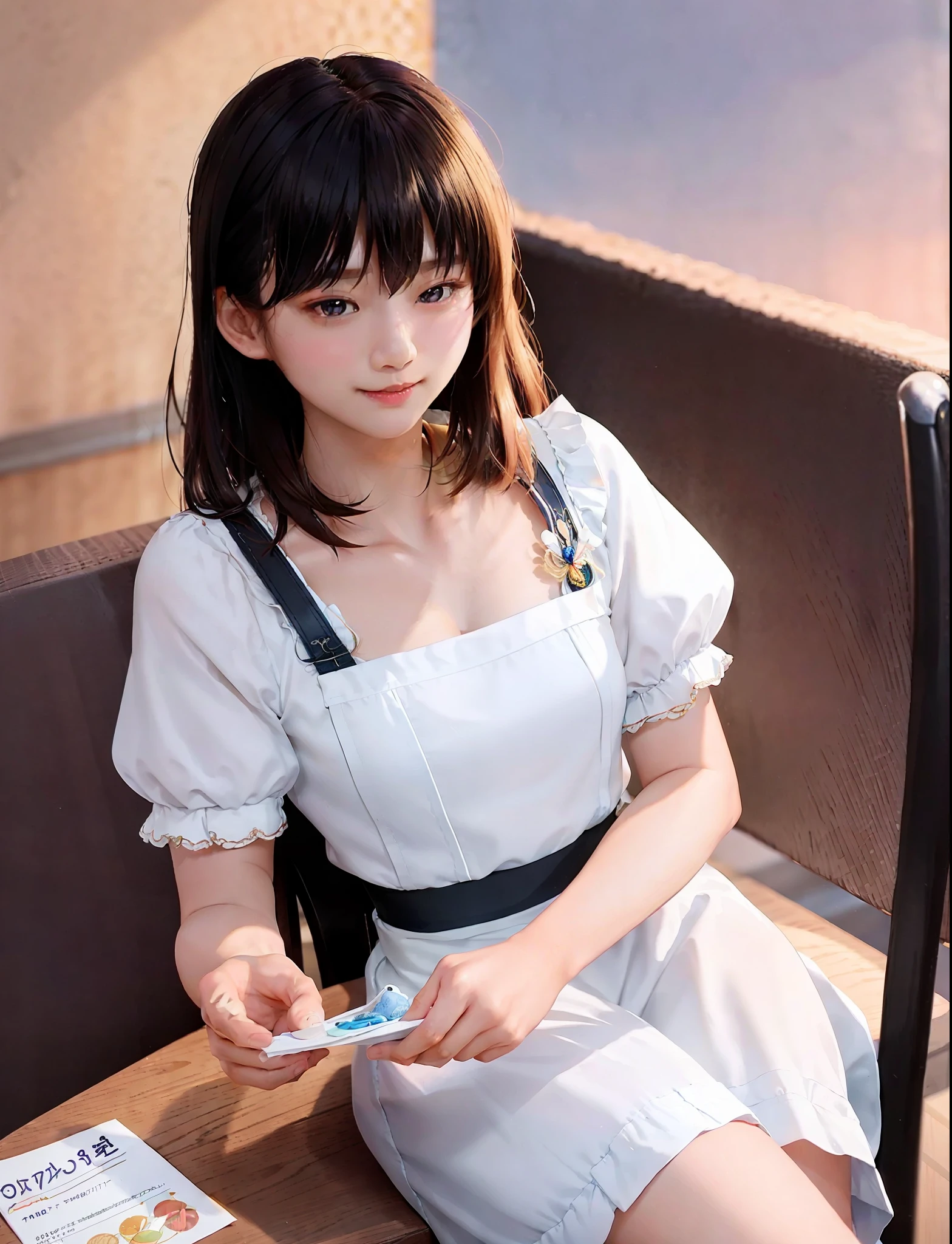 there is a woman sitting at a table with drinks and drinks, beautiful south korean woman, beautiful asian girl, attractive anime girl, beautiful alluring anime woman, photorealistic anime girl render, anime girl in real life, perfect android girl, chinese girl, korean girl, trending on cgstation, japanese goddess, elegant japanese woman, ( waitress ) girl, beautiful anime woman