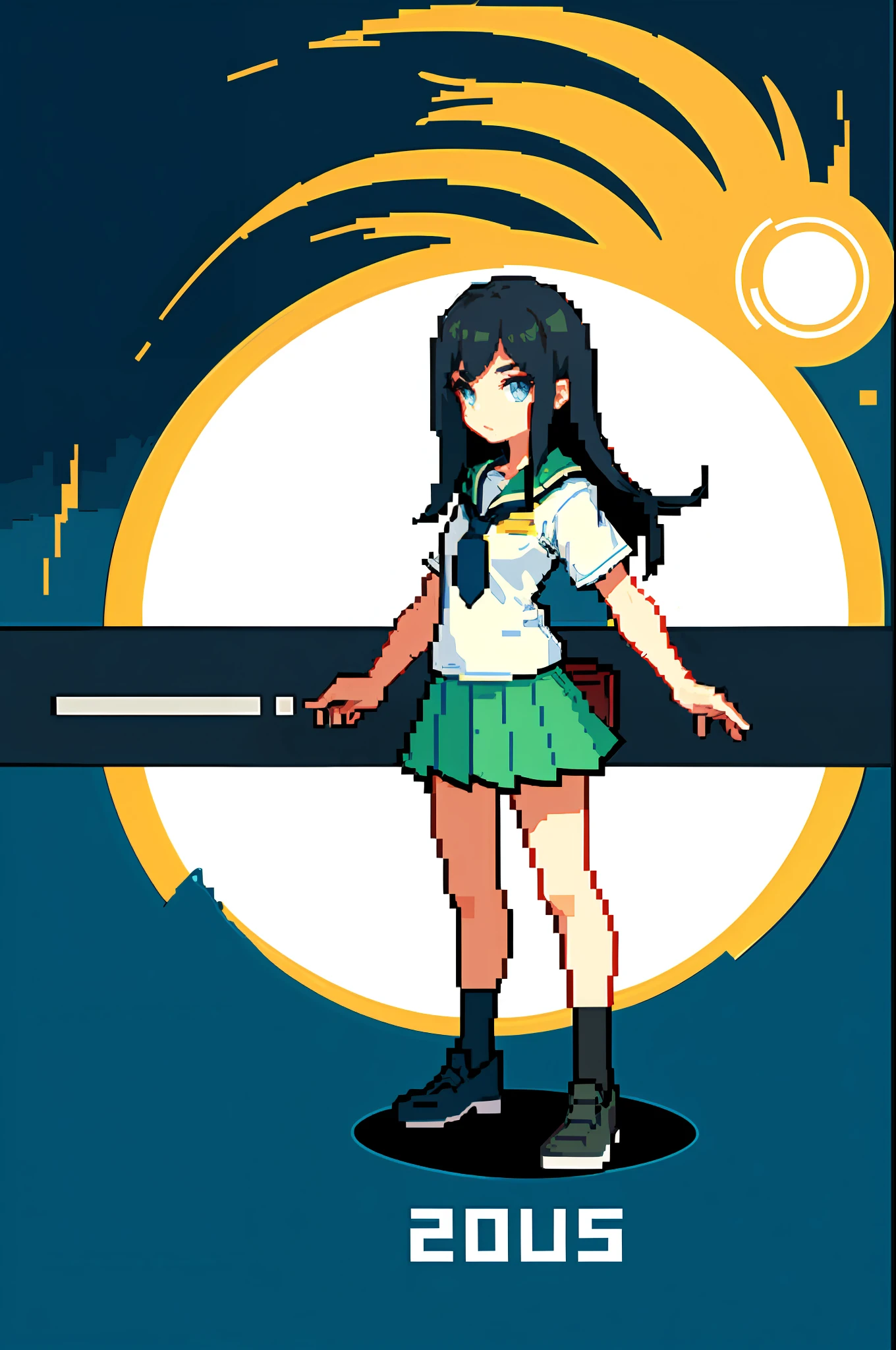 (Masterpiece, Top Quality, Best Quality), Pixel, Pixel Art, 1Girl, Cross the Road, Student, Full Body,
