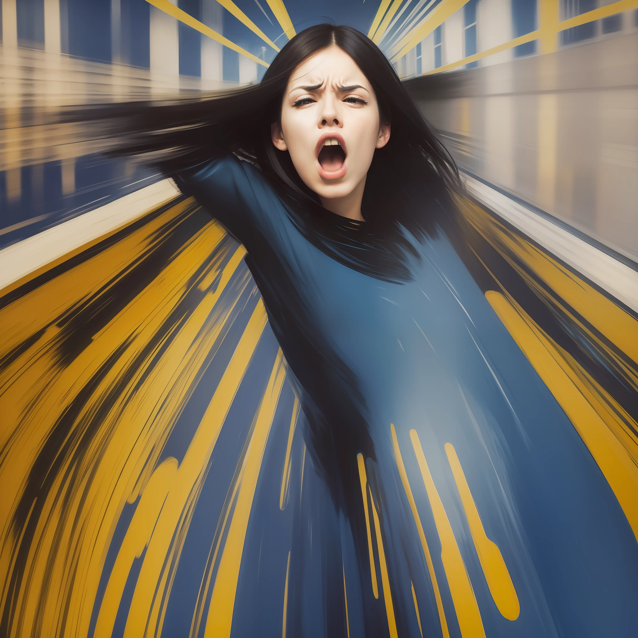 modern rendition of "the scream" painting by Edvard Munch, detailed brushwork, bold color contrast, distorted sense of perspective, emotive face, textured background, surreal atmosphere.