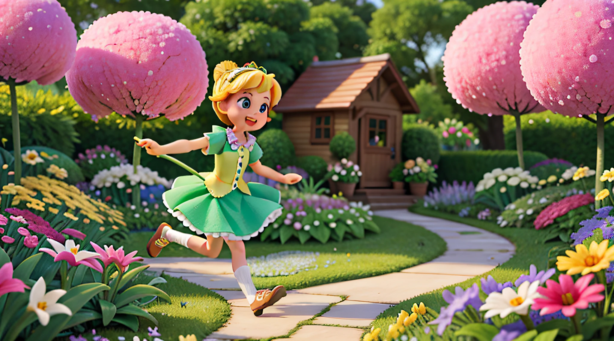 Lily, a lover of flowers, wished for a garden that bloomed all year round. Tinkerbell twirled her wand, and instantly, the meadow transformed into a magnificent garden, bursting with blossoms of every color and scent. Lily's eyes sparkled with delight as she ran through the flower-filled paradise.