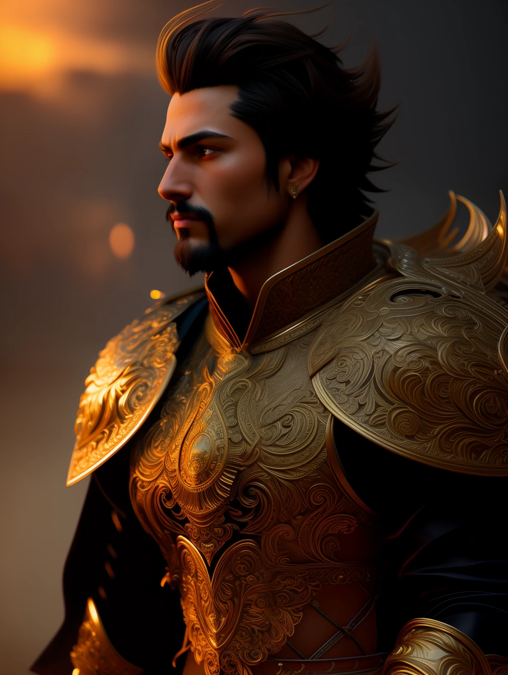full body wide shot, handsome fitted man, extremely handsome face, very masculine, short messy light brown hair, warrior wearing heavy bronze body armor insanely detailed and intricate , hypermaximalist, elegant, ornate, hyper realistic, super detailed, cinematic light, dark fantasy, ConceptArtWorld, apocalyptic,grouchy, masterpiece, (highly detailed environment:1.3), low angle shot, dynamically extreme action poses