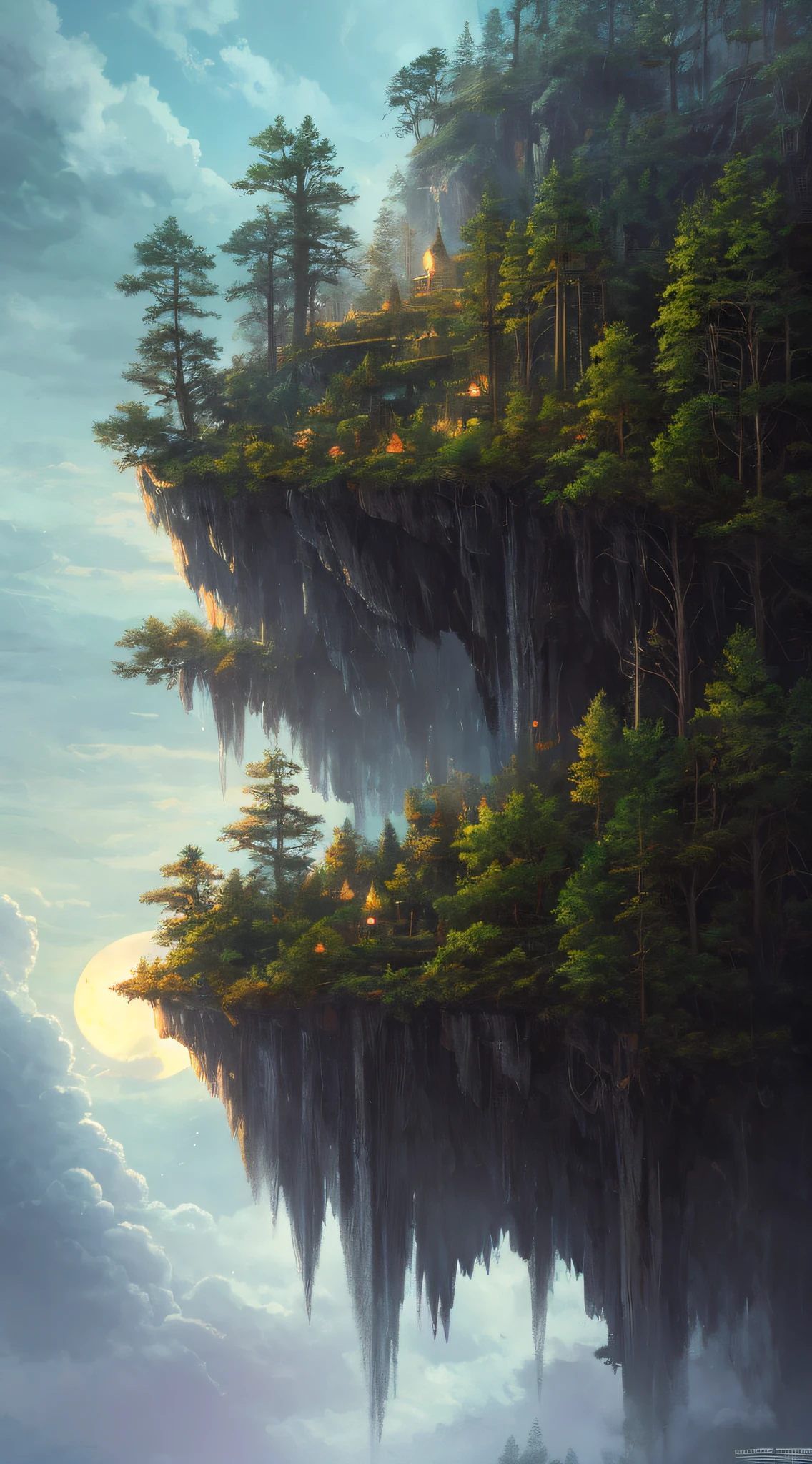 Masterpiece, best quality, high quality, extremely detailed CG 8k wallpaper unit, charming dream scene of dream forest, imposing trees, hidden fairy gorge, creating a mysterious and charming feel, artstation, digital illustration, complex, trend, pastel colors, oil painting, award-winning photography, bokeh, depth of field, HDR, bloom, chromatic aberration, realism, very detailed,  artstation trend, CGsociety trend, complex, high detail, dramatic, dark art, clouds, moonlight,