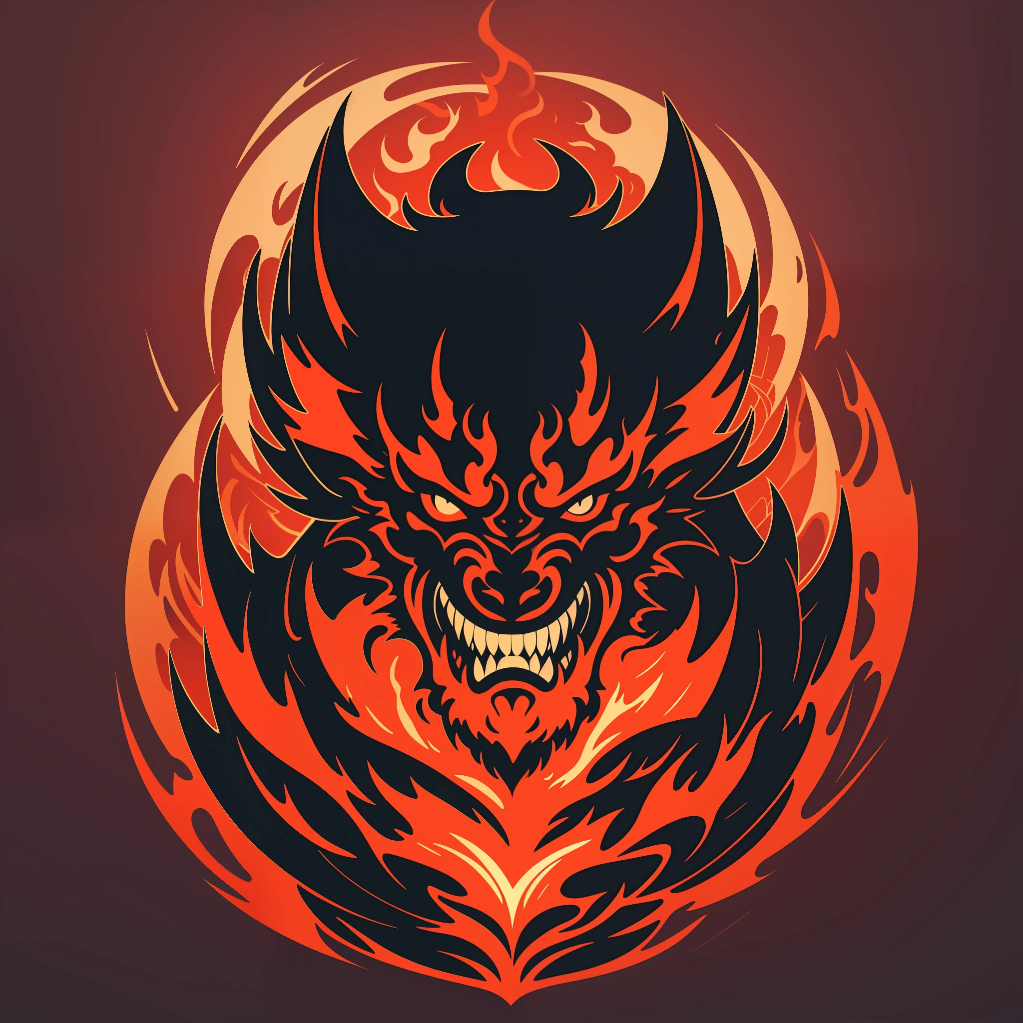 [Red Oni] heraldic silhouette, logo masking style illustration, Dan Mumford, Greg Lutkowski, James Jean, black background, fantasy art, mysterious, realistic, majestic, rich vivid colors, high contrast, seamless water brand, art station, deviant art, dribbling, red bubble, tea public, Sharp focus, simple, hyper detail, detailed drawing, vectorization, outline, isometric style, 8k.
