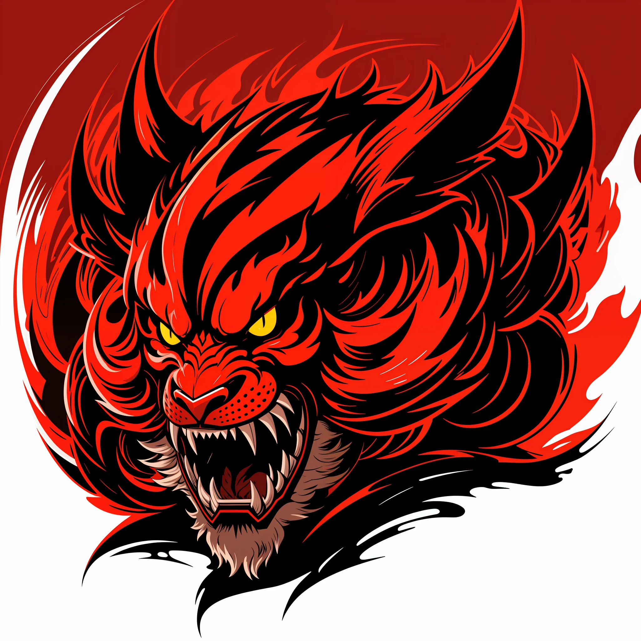[Red Oni] heraldic silhouette, logo masking style illustration, Dan Mumford, Greg Lutkowski, James Jean, black background, fantasy art, mysterious, realistic, majestic, rich vivid colors, high contrast, seamless water brand, art station, deviant art, dribbling, red bubble, tea public, Sharp focus, simple, hyper detail, detailed drawing, vectorization, outline, isometric style, 8k.
