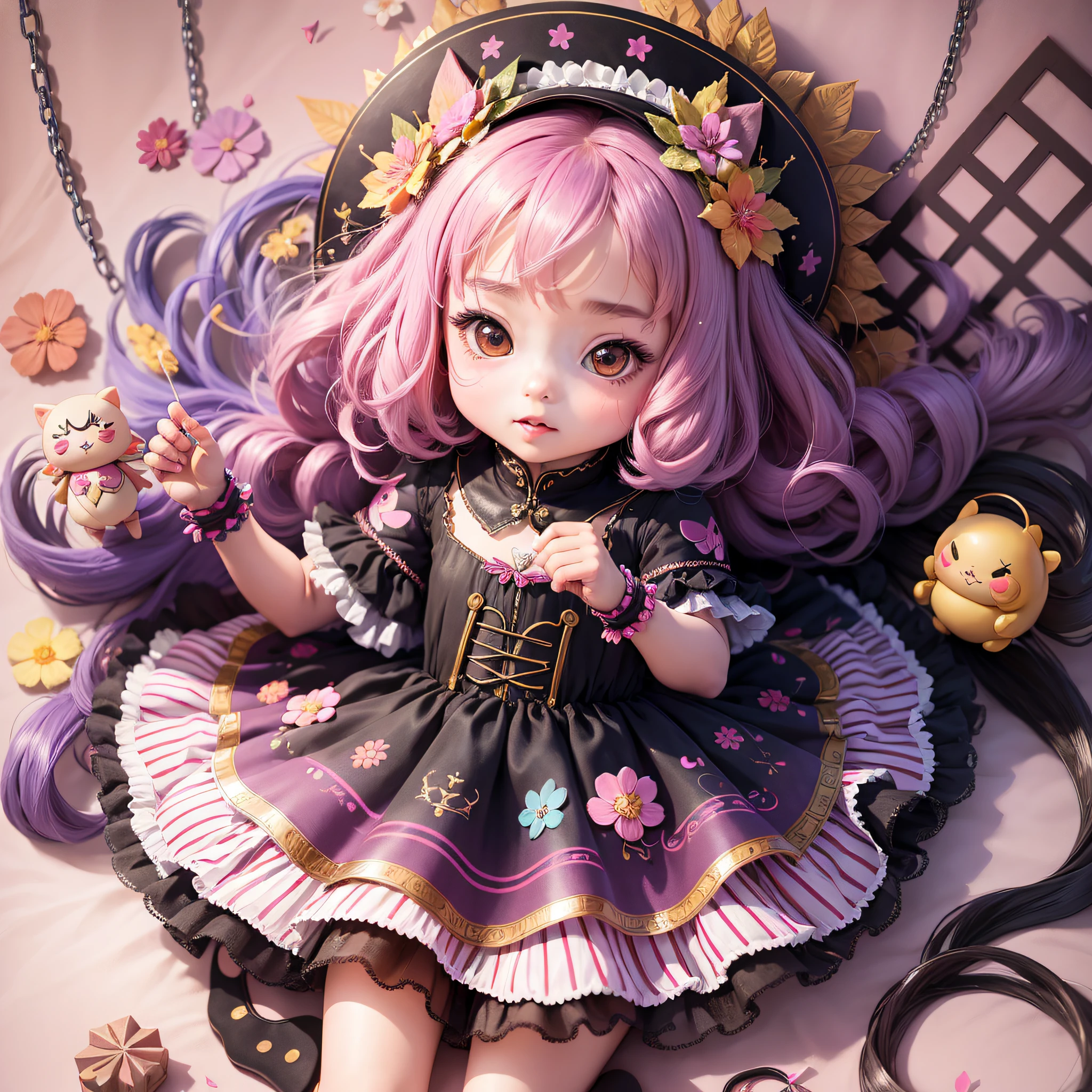 A girl in a colorful hat and a dress with pairs of wings on her back, chibi girl, loli in dress, loli, kawaii chibi, inspired by lyki, chibi art, inspired by Tahara Gu Soda, inspired by Yunduxue, inspired by Wang Lu --auto --s2