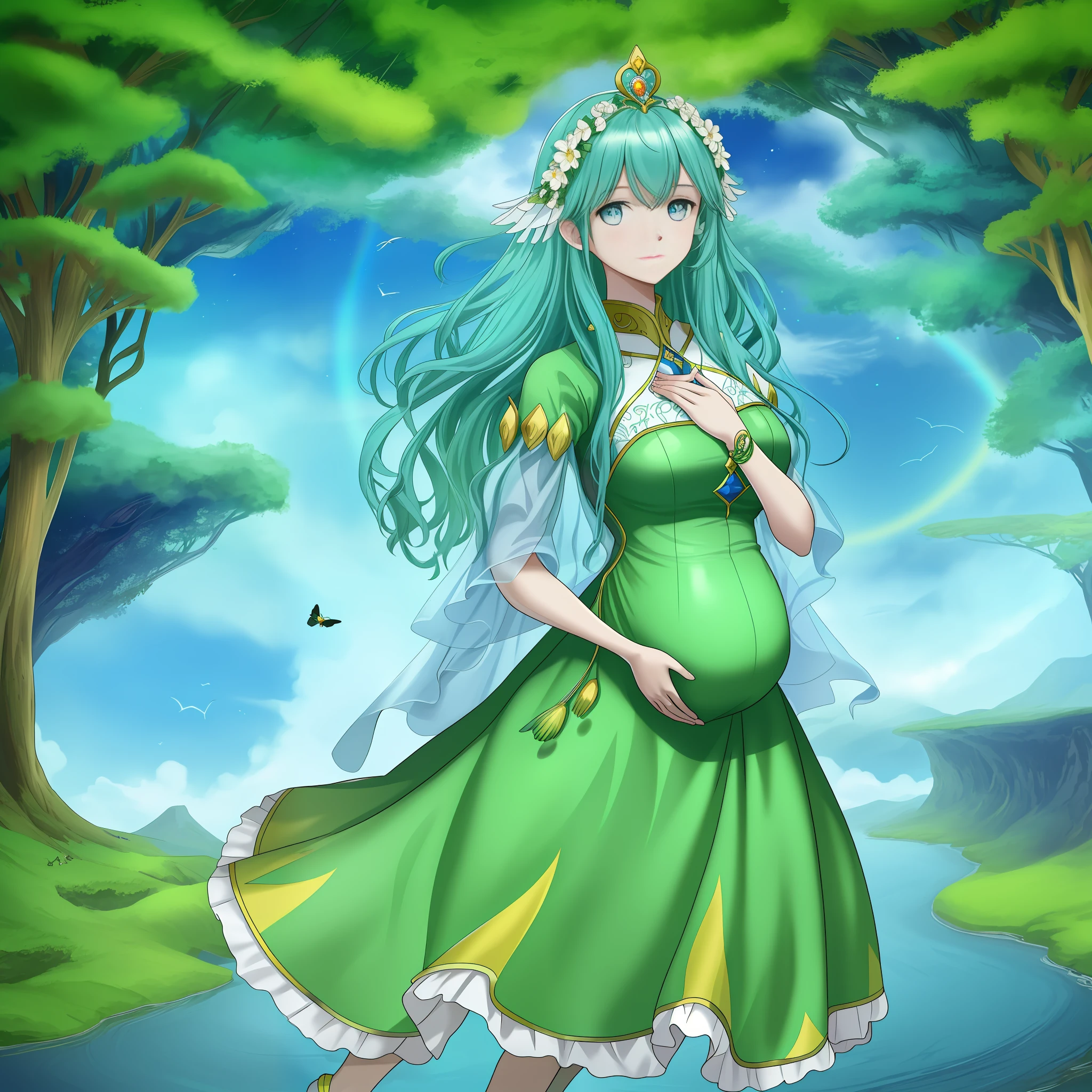In the vast universe, a living Mother Earth holds the hope of the future, like a pregnant goddess.

Mother Earth stands majestically, her body is vast and her belly is bulging, as if she is nourished by all living beings in the world. Her skin color is bluish blue, symbolizing the azure and azure of the earth. Her face is full of love and wisdom, and her eyes are shining with warmth.

The body of Mother Earth is made up of rolling mountains, vast continents, and flowing rivers. The mountains are undulating and intertwined, like the texture of the winding belly; The continent is widely distributed, like the waist of a mother-in-law; The river crisscrosses it like a vein. Her skin is smooth and delicate, with countless green forests and vegetation on it, providing nourishment and shelter for her children.

Mother Earth's body exudes a unique breath, full of life and vitality. Her hands were gently placed on her abdomen in front of her, protecting the new life that was about to be conceived. Her eyes reveal endless love and tenderness, and she guards every living being on earth with a solemn and humble attitude.

The surrounding natural landscape is integrated with Mother Earth, flowers and trees are thriving, birds, insects and fish are free, and nature is full of life and vitality. Under the sun, flowers bloom and rainbows fill the sky, showing the beauty of Mother Earth's life.

The pregnancy of Mother Earth symbolizes the miracle of hope, life and breeding. She is a symbol of spring, pregnant with the energy and power of new life. Her presence reminds us to protect the planet, respect life, and create a better, more prosperous future for new generations.

Standing in front of Mother Earth, people feel the wonder and greatness of life. She reminds people that the earth is our common home and that each of us has a responsibility to protect and cherish it. She reminds us to respect the laws of nature and protect the environment to ensure that future generations can co