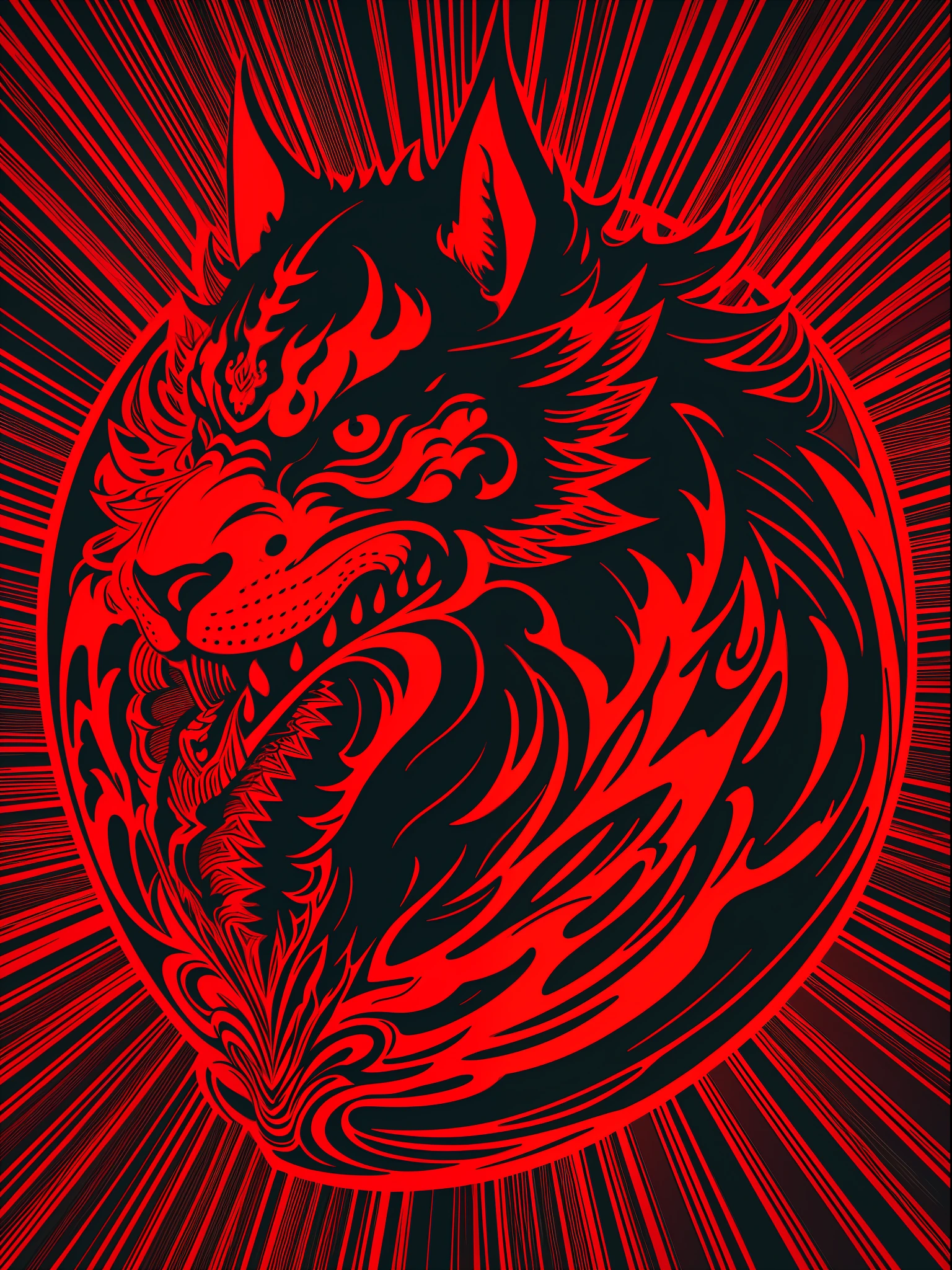 [Red Oni] heraldic silhouette, logo masking style illustration, Dan Mumford, Greg Lutkowski, James Jean, black background, fantasy art, mysterious, realistic, majestic, rich vivid colors, high contrast, seamless water brand, art station, deviant art, dribbling, red bubble, tea public, Sharp focus, simple, hyper detail, detailed drawing, vectorization, outline, isometric style, 8k.