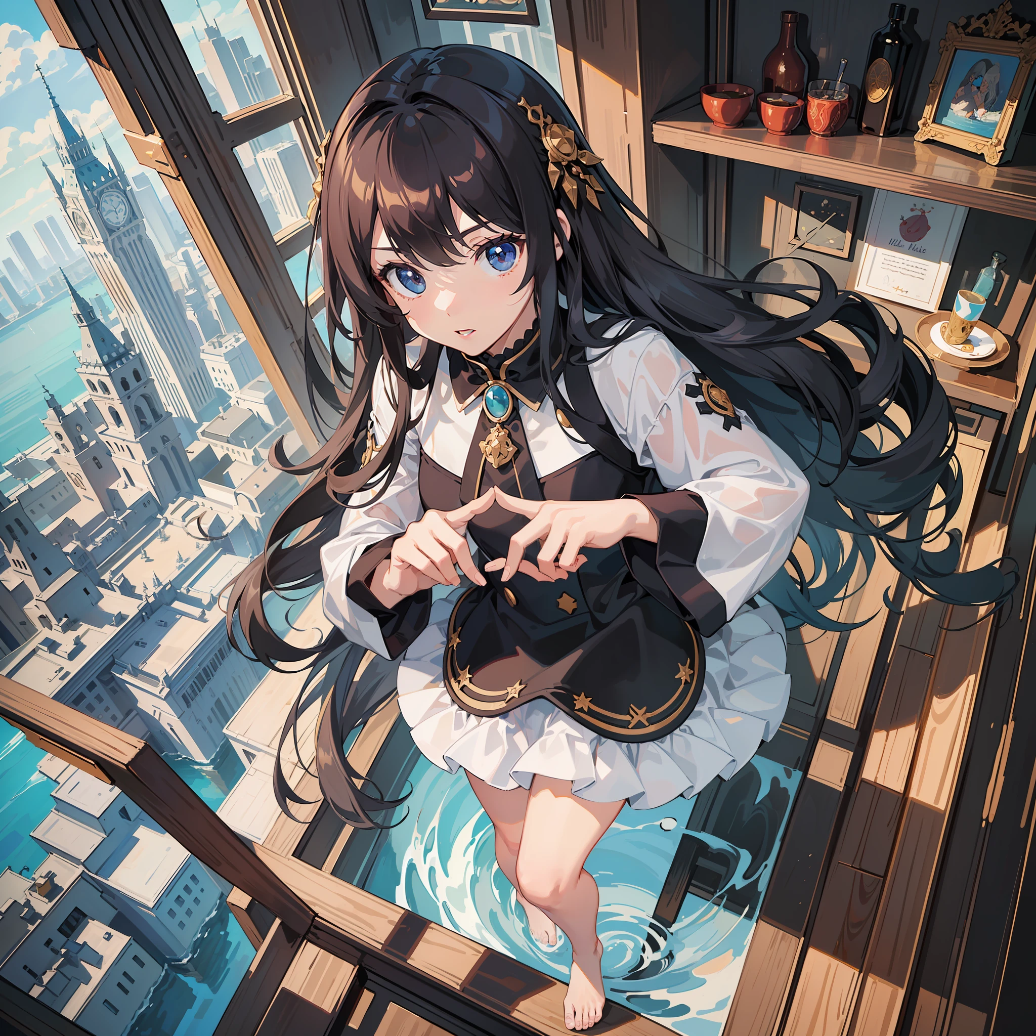 round image,(masterpiece:1.3), (the best quality:1.2), (super fine illustrations:1.2), (Masterpiece), high quality, high detail,(SOLO:1.4),((round image)),[(game character portrait:1.2):5], {1 girl},{solo},(((full body))),{{{only five fingers}}},long hair,whole body,look at viewer, from above,(hide hands:1.2),