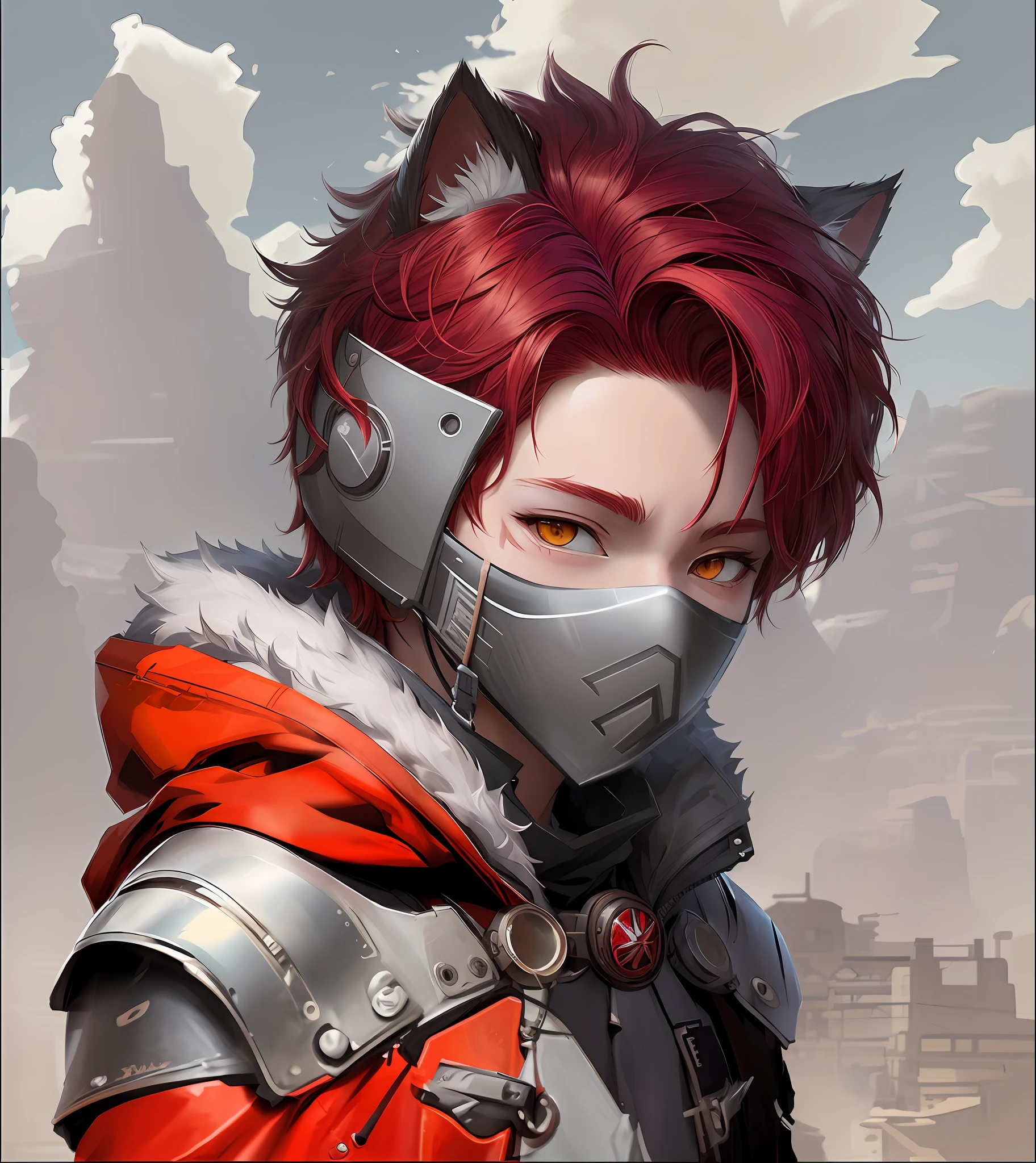 anthropomorphic cat boy, child boy, anime character with red hair and a cat mask, guweiz style art, g liulian art style, by Yang J, guweiz, guweiz in artstation pixiv, guweiz in pixiv artstation, male rouge assassin, trend in artstation pixiv, sakimi chan, badass anime 8 k, digital anime illustration