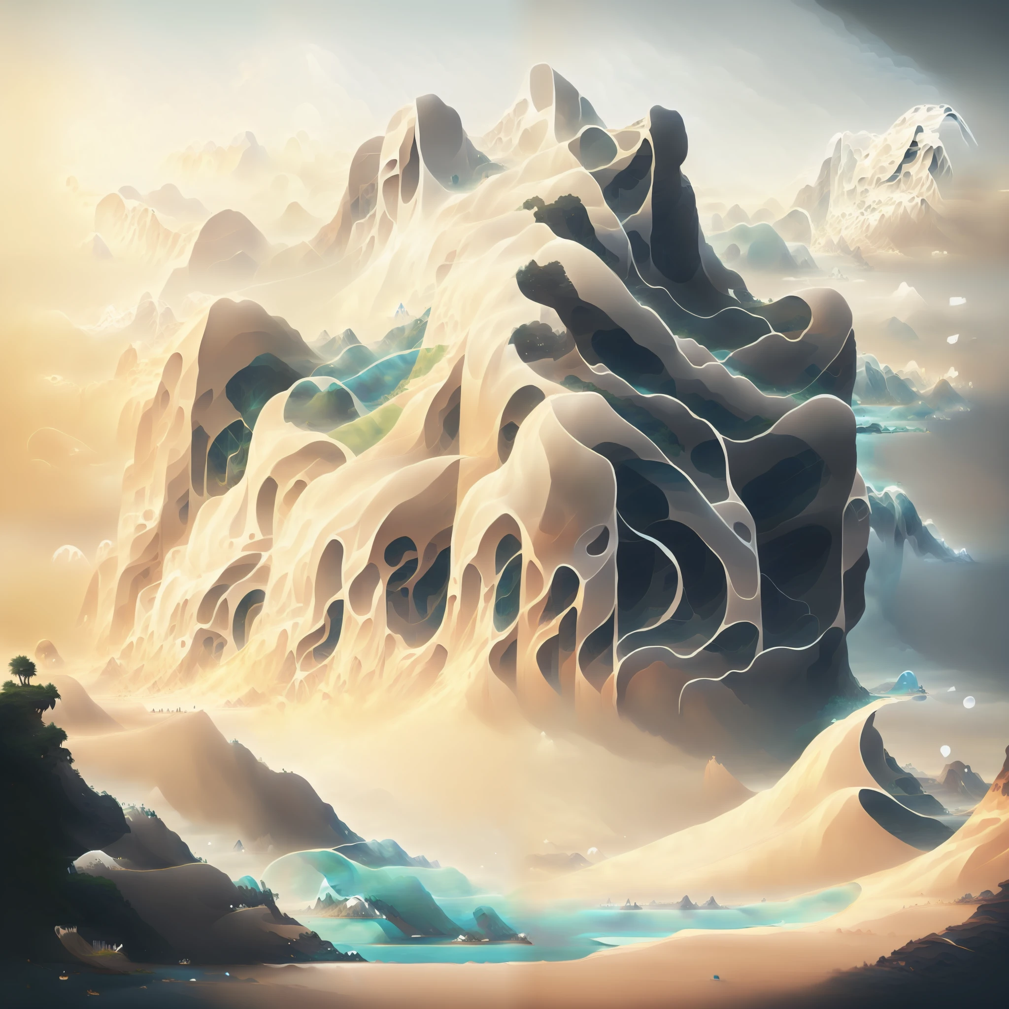 there is a digital painting of a mountain with a waterfall, symmetrical epic fantasy art, organic matte painting, most epic landscape, matte digital painting, illustration matte painting, surreal concept art, matte painting ”, matte painting”, dramatic concept art, epic fantasy digital art style, floating mountains, detailed fantasy digital art, dreamlike digital painting, fractal landscape, alien waterfall