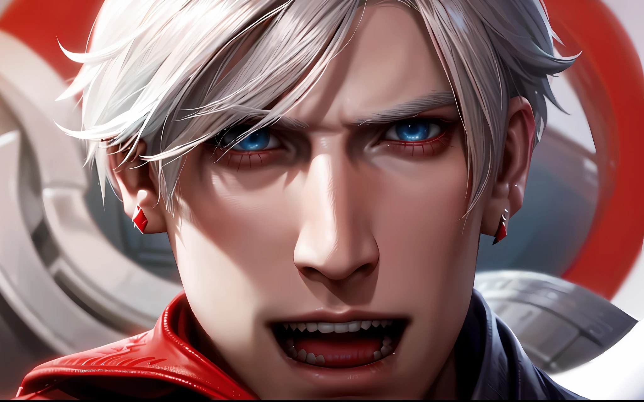 a close up of a person with a white hair and a red shirt, as a character in tekken, devil may cry, son of sparda, thancred waters, dante from devil may cry, dante from devil may cry 2 0 0 1, v from devil may cry as an elf, 2b, 2 b, dante, portrait of thancred