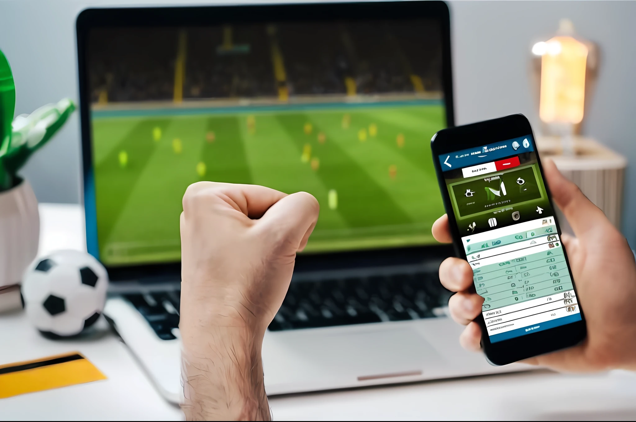 someone is playing a game on their laptop and cell phone, mobile game, sports broadcast, sports setting, exclusive, sport game, gaming, technology and magic, gambling, fantasy game, professional sports style, uploaded, interrupting the big game, #trending, accurate and detailed, cover shot, unbeatable coherency, modern technology, trending on dribble, caught