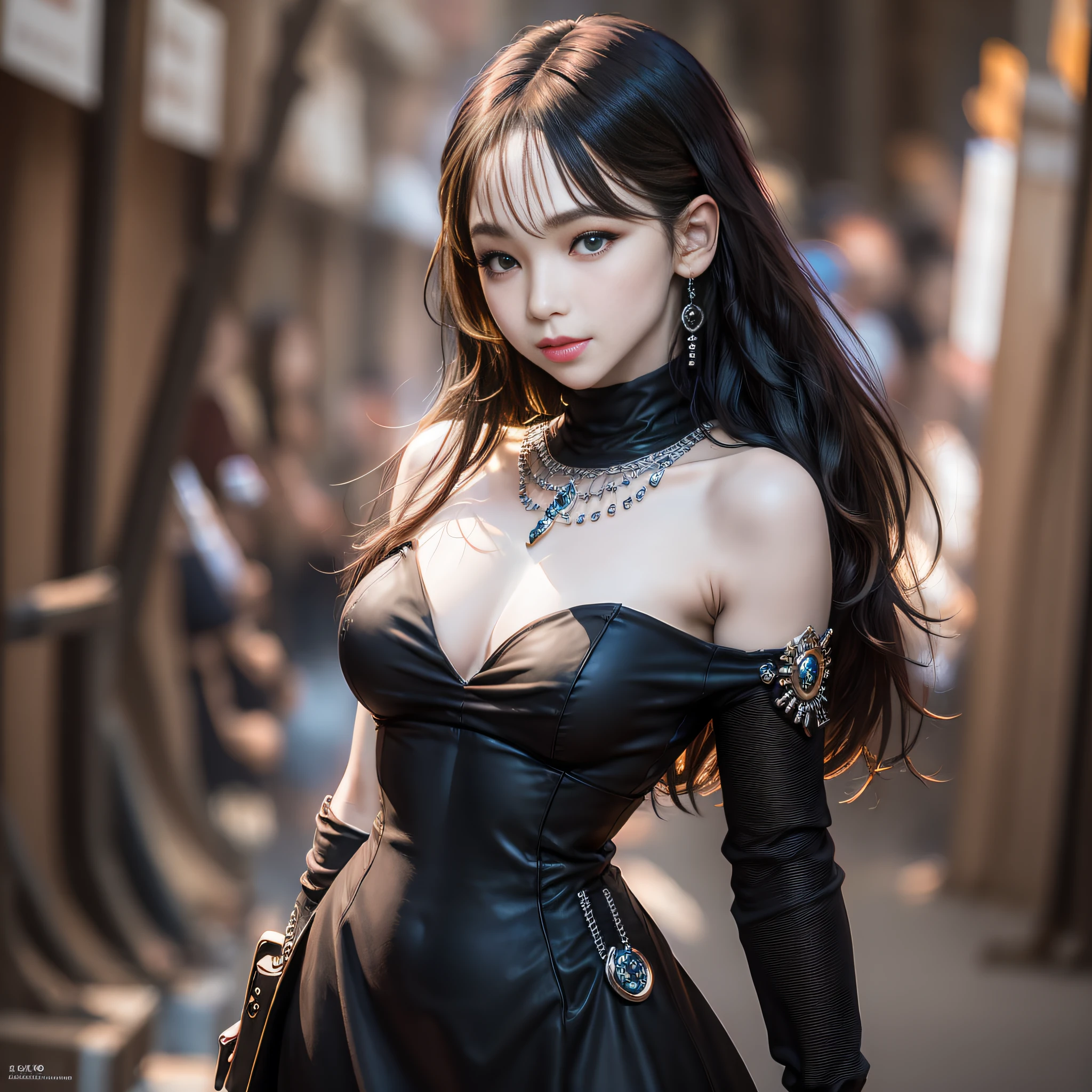 Best Quality, Masterpiece, 1 Girl, Beautiful Face, (Photo Realistic:1.3), Edge Lighting, (High Detail Skin:1.2), 8k Ultra HD, DSLR, High Quality, High Resolution, 8K, Bokeh, Dream Picture, (Realistic:1.3), Cute 1girl, Wearing Black Dress, Medium Tits, Quiet, Ultra Fine Face, Full Body, Body Perfect, Digital, Anime Goddess CG, Dream Goddess