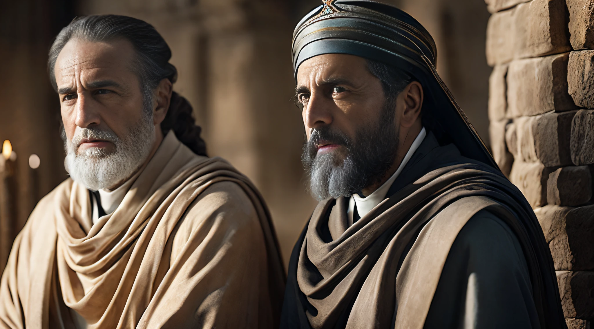 Ancient Israel, Biblical Times, 1st century, angry religious leaders, have a scroll, 8k, RAW photography, top quality, masterpiece: 1.5, ulra high resolution, photorealistic: 1.5, cinematic light, soft volumetric lighting: 1.5, realistic, photorealistic: 1, detailed skin, professional lighting, photography, sharp focus, detail, professional lighting, Photon mapping, detailed and complex environment, highly detailed, top quality, artistic photography, photorealistic concept art, soft natural volumemetric cinematic perfect light, mid-journey, detailed hands,