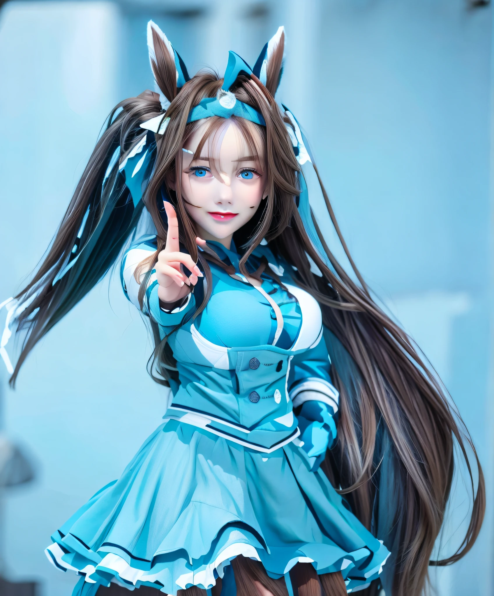 Long brown hair Blue eyes