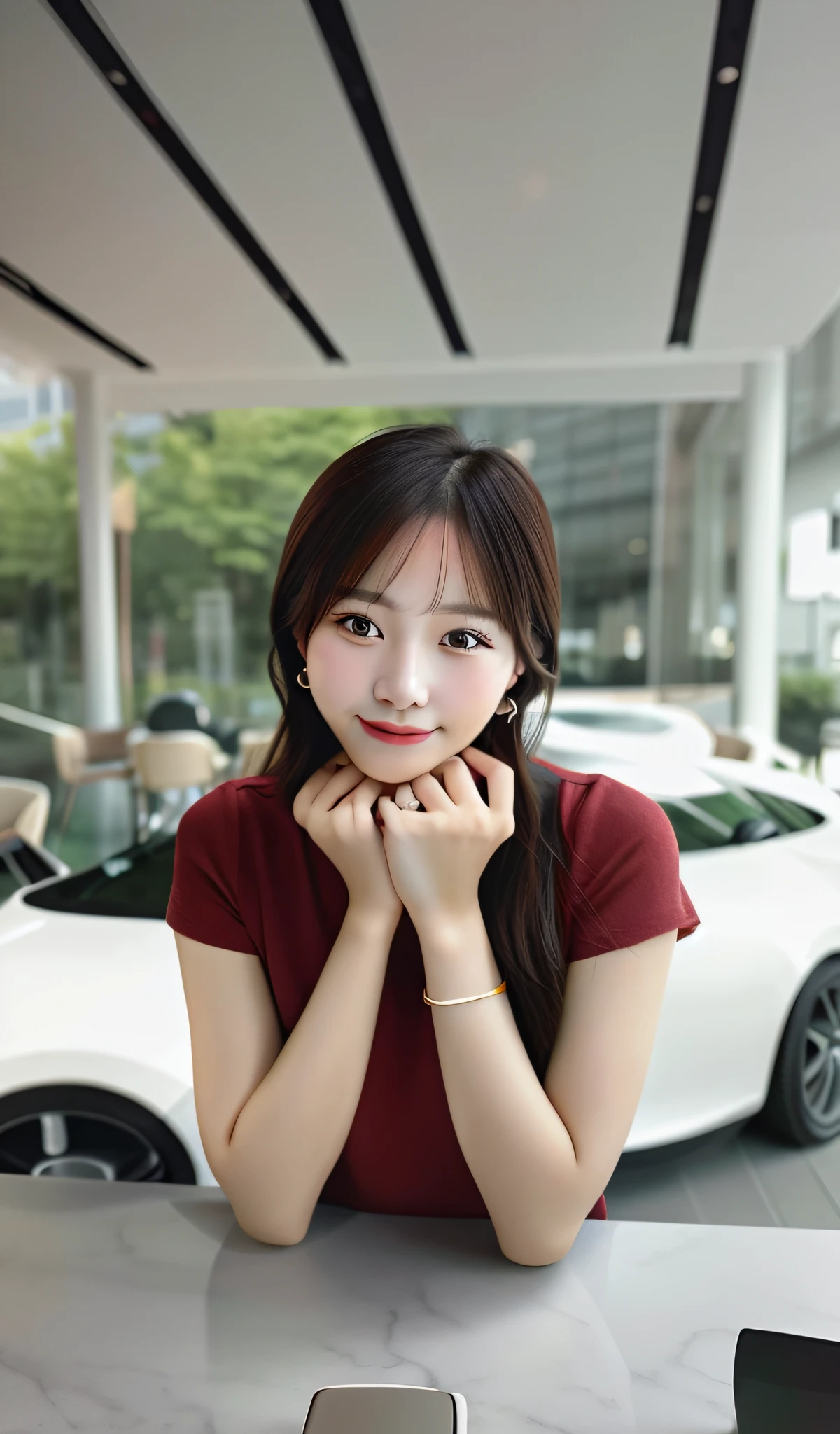 arafed woman sitting at a table with her hands on her chin, taken with canon eos 5 d mark iv, taken with sony alpha 9, korean girl, gorgeous young korean woman, taken with canon 8 0 d, beautiful young korean woman, taken with canon eos 5 d, photo taken with sony a7r, a young asian woman, a cute young woman