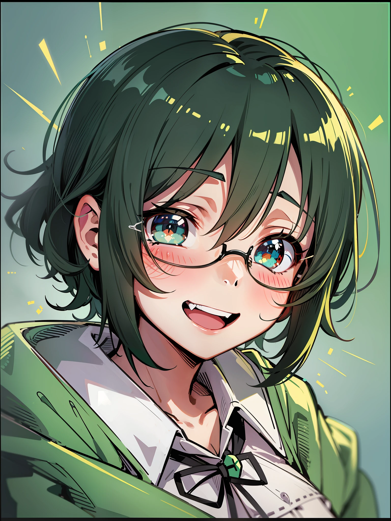 , abstraction, portrait, elemental, green tone, hayase Nagatoro, flat color, smile, happiness, SD, 1985s,
