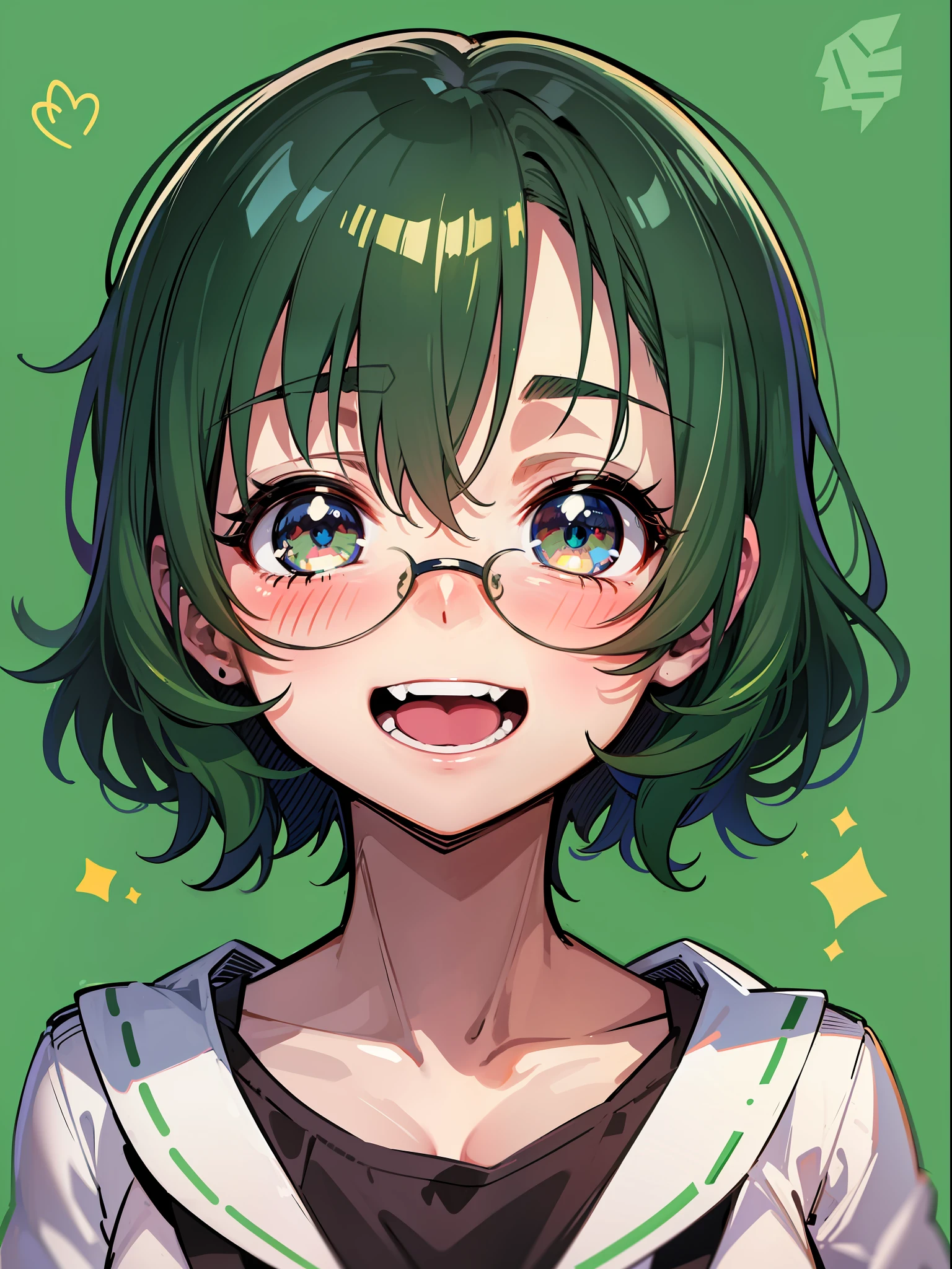 loli, abstraction, portrait, elemental, green tone, hayase Nagatoro, flat color, smile, happiness, SD, 1985s,