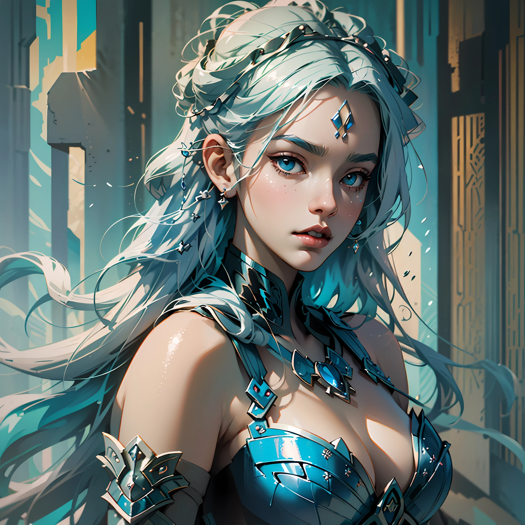 a close up of a woman in a silver and blue dress, chengwei pan on artstation, by Yang J, detailed fantasy art, stunning character art, fanart best artstation, epic exquisite character art, beautiful armor, extremely detailed artgerm, detailed digital anime art, artgerm on artstation pixiv, armor girl