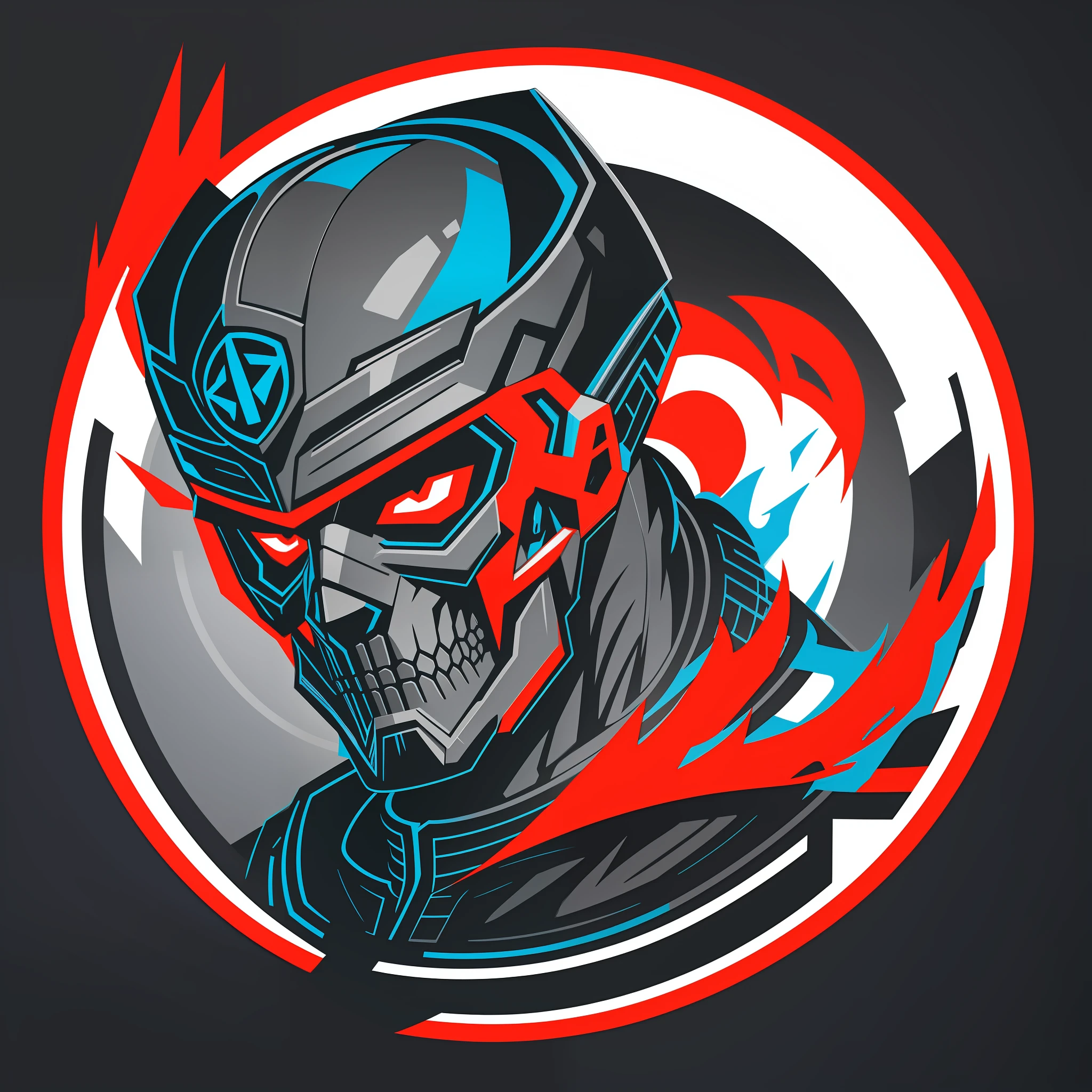 [Grey Skull] circular heraldic silhouette, logo masking style illustration, Dan Mumford, Greg Lutkowski, James Jean, black background, fantasy art, mysterious, realistic, majestic, rich vivid colors, high contrast, seamless water brand, art station, devian art, dribbling, red bubble, Tee public, sharp focus, simple, hyper detail, detailed drawing, vectorization, outline, isometric style, 8k.