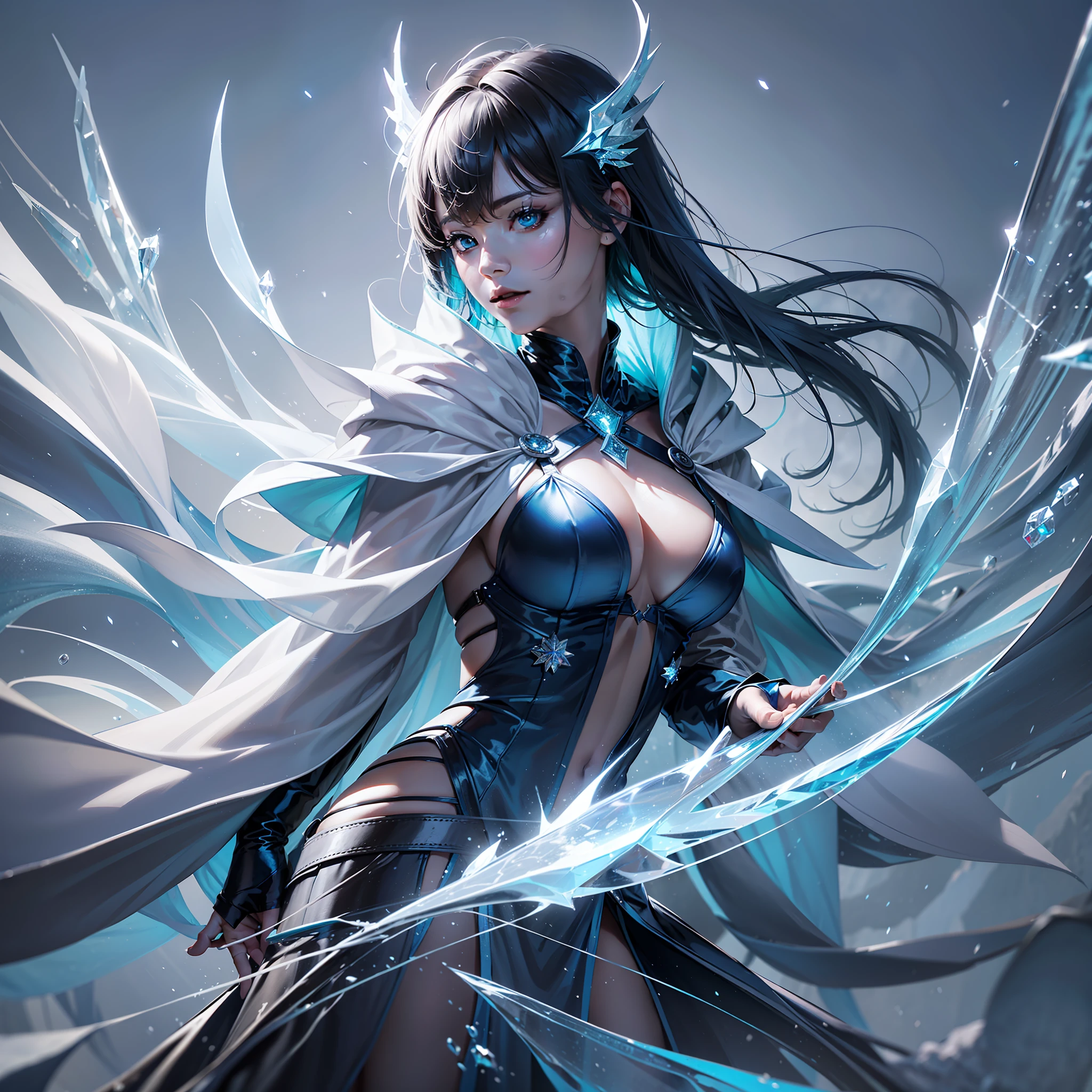 A Magician, (Blue Silk Robe), (Mysterious Magic Array: 1.2), ((Ice Dragon)), (Ice Crystal Scales), Blue Light, (Frost Wings), Powerful Ice Magic, Icicles, Towering into the Clouds, Blue Cold Light, Ice Storm, Chilling Wind, Flying Ice and Snow, Spectacular Effects, Best Quality, Masterpiece, Ultra High Resolution, Fine Details, Complex Details, 8K Resolution, 8KUCG Wallpaper, HDR, Aqua Blue, Magic Array, Cinematic Light Effects, Chiaroscuro, Ray tracing, NVIDIA RTX