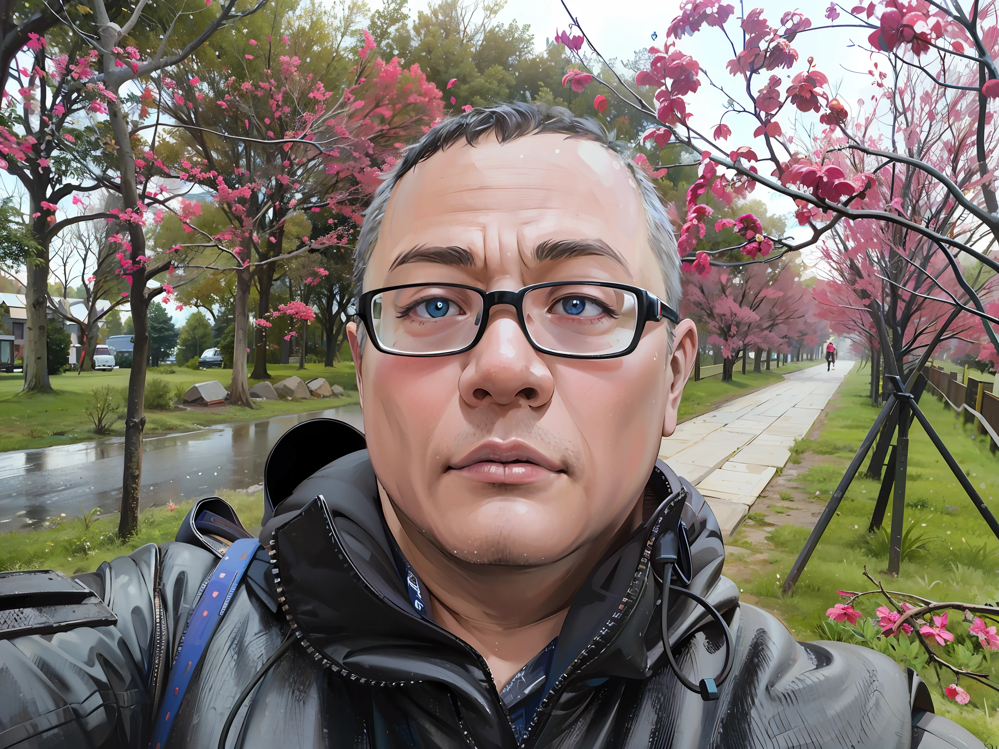 (masterpiece),(best quality:1.0), (ultra high resolution:1.0), detailed illustration, 8k, 1boy, anime boy, chubby, fat, blue t-shirt dressed, smiling, detailed face, perfect face, anime eyes, detailed eyes, brown eyes, eye glare, detailed hair, short black hair, hair highlights, very detailed, anime style, subdued light