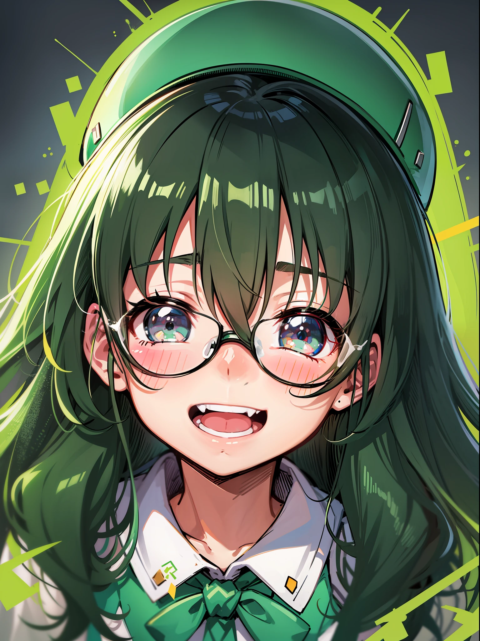 loli, abstraction, portrait, elemental, green tone, hayase Nagatoro, flat color, smile, happiness, SD, 1985s, animated gif